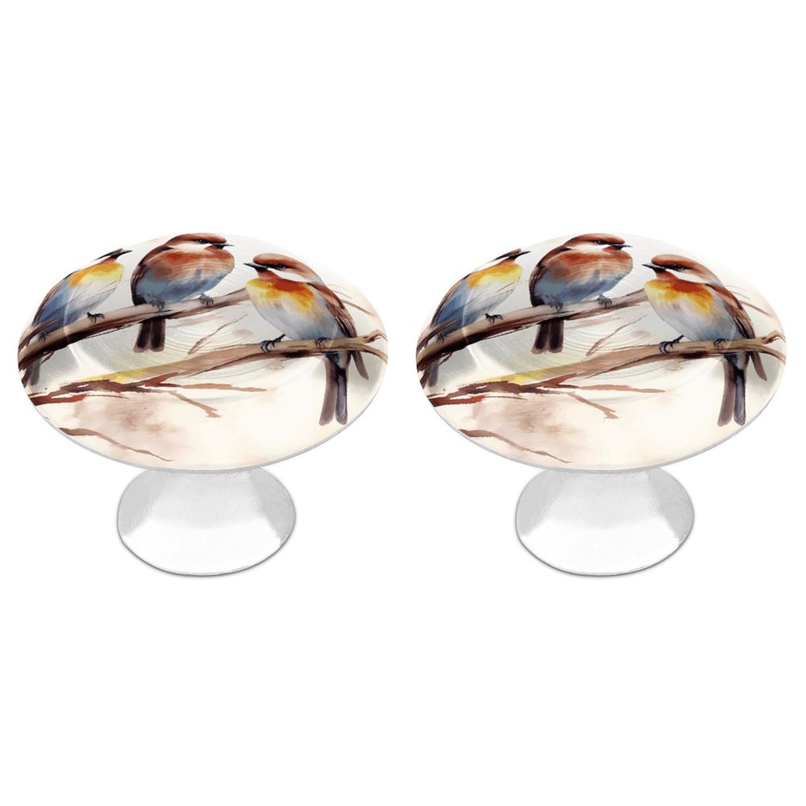 FekiLoot Birds Resting on Tree Branch Cabinet Knobs Personality Stainless Steel Round Drawer Handles Circle Modern Cabinet Handles Drawer Knobs for Kitchen Dresser Bathroom Cupboard Furniture