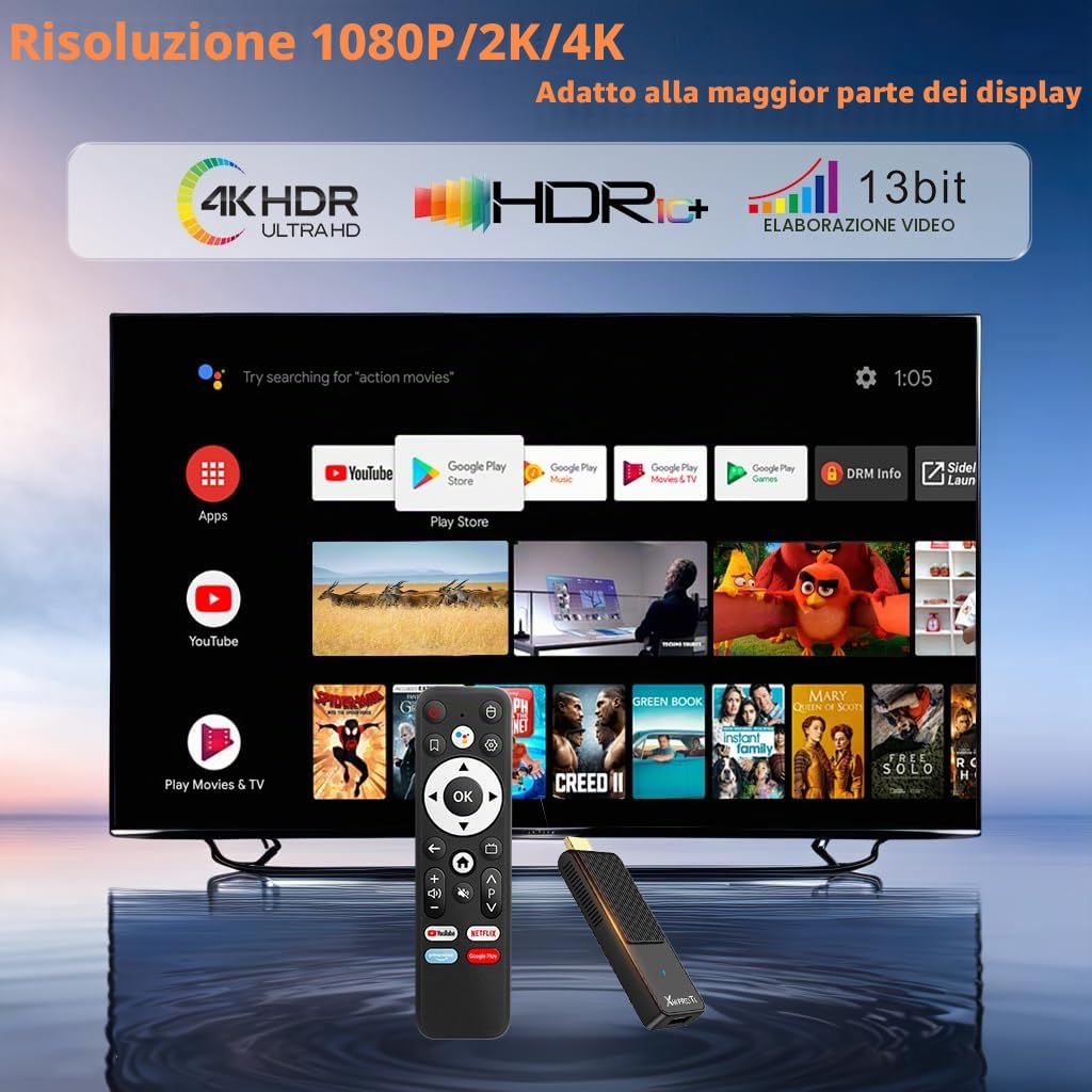 Android 14.0 TV Stick Ultima Versione 2026 4K Ultra HD TV Stick Box 2 GB RAM 16 GB ROM RK3518 CPU Supporta WiFi 6 BT 5.0 2,4/5 GHz, HDR10 Smart Streaming Media Player con Telecomando Vocale Assistente