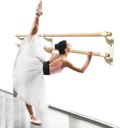 Miniatura 3 de Barra de ballet doble barra de 9 pies de largo 2.0 pulgadas de diámetro, blanca, para niños y adultos | Barra de ballet de madera de altura fija de
