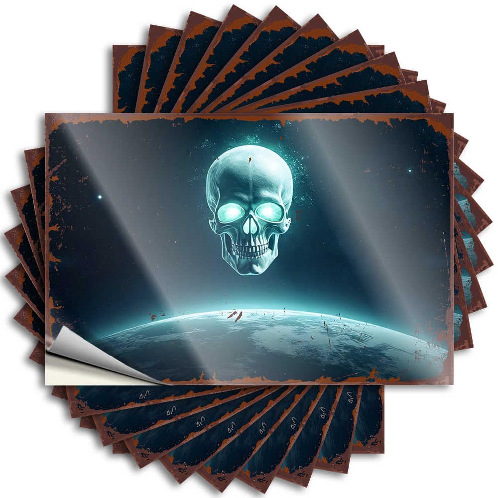 Glowing Skull Over Earth: A Cosmic Warning Lover Quote | Aesthetic Waterproof Vinyl Helmet Motorcycle Removable Decal Peel Stick(12X18CM)