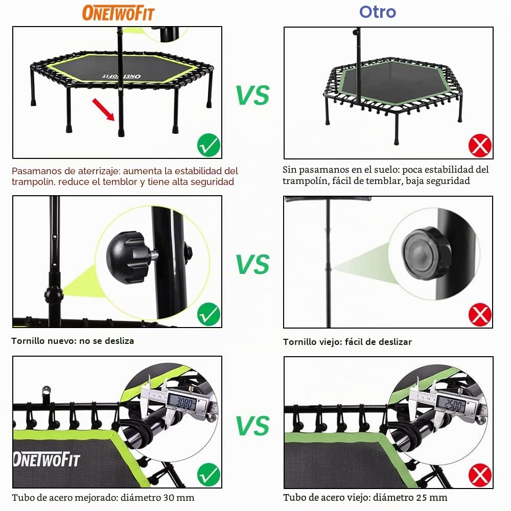 ONETWOFIT 122cm Trampolín de Rebote para Adultos, Mini trampolín silencioso para Ejercicio en Interiores al Aire Libre, trampolín de Fitness con Rebote Bungee