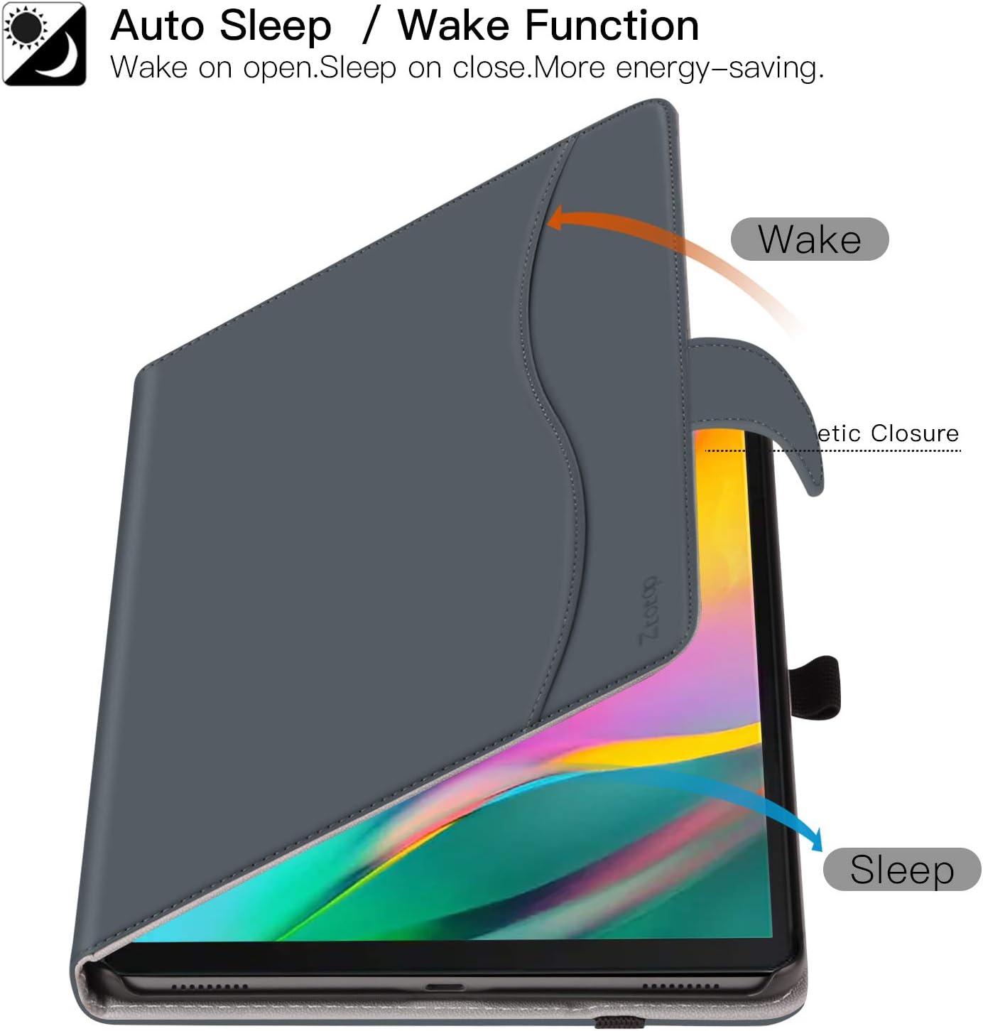Ztotop Case for Samsung Galaxy Tab A 10.1 Inch Tablet 2019(SM-T510/T515), PU Leather Folding Stand Folio Cover with Pen Holder, Card Pocket and Multiple Viewing Angles, Grey