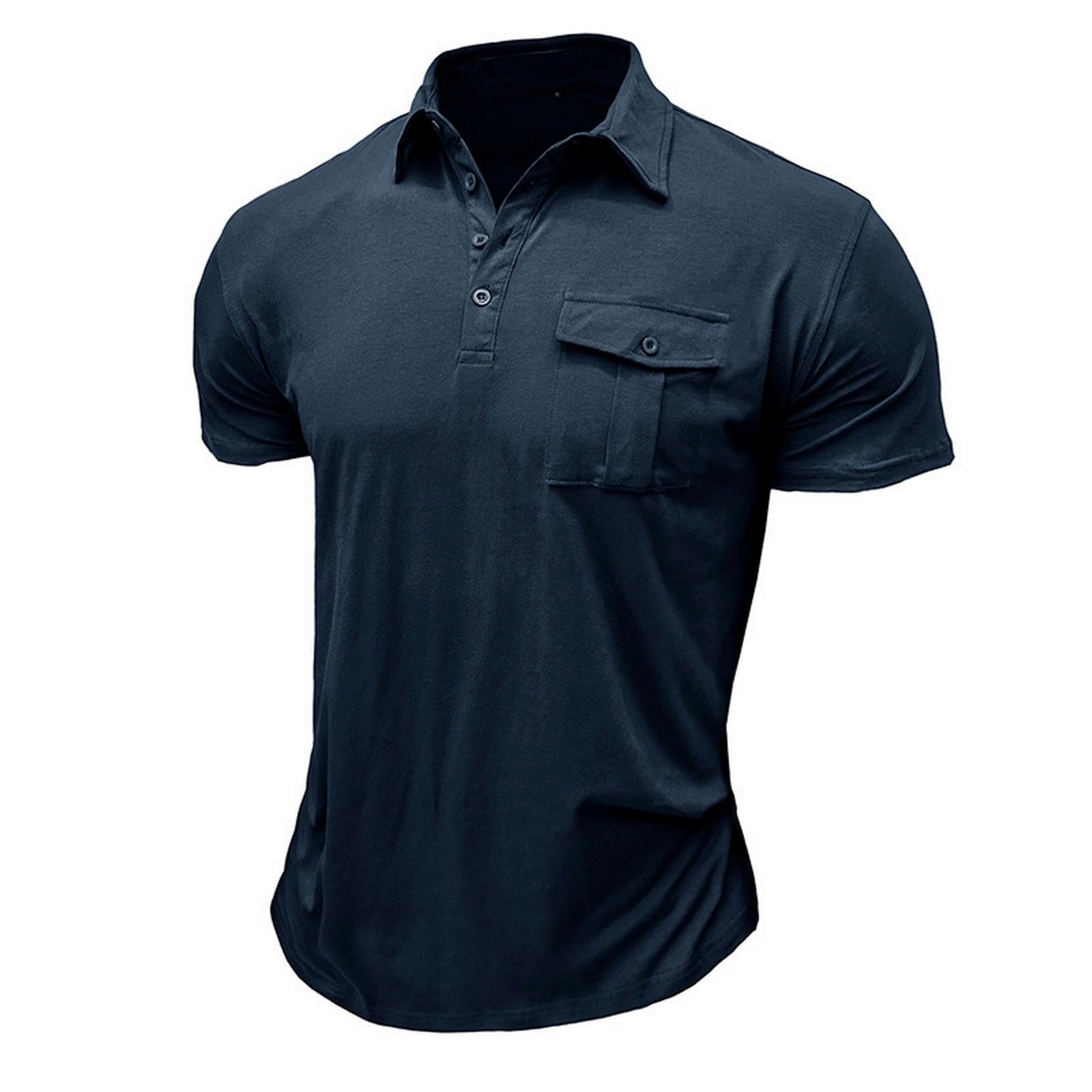Męskie T-shirty Męskie Koszule Stretch Casual Sport Shirt Krótki Rękaw Z Klapką Przycisk Podwójna Plisa Piersi Kieszonka-Szary-L