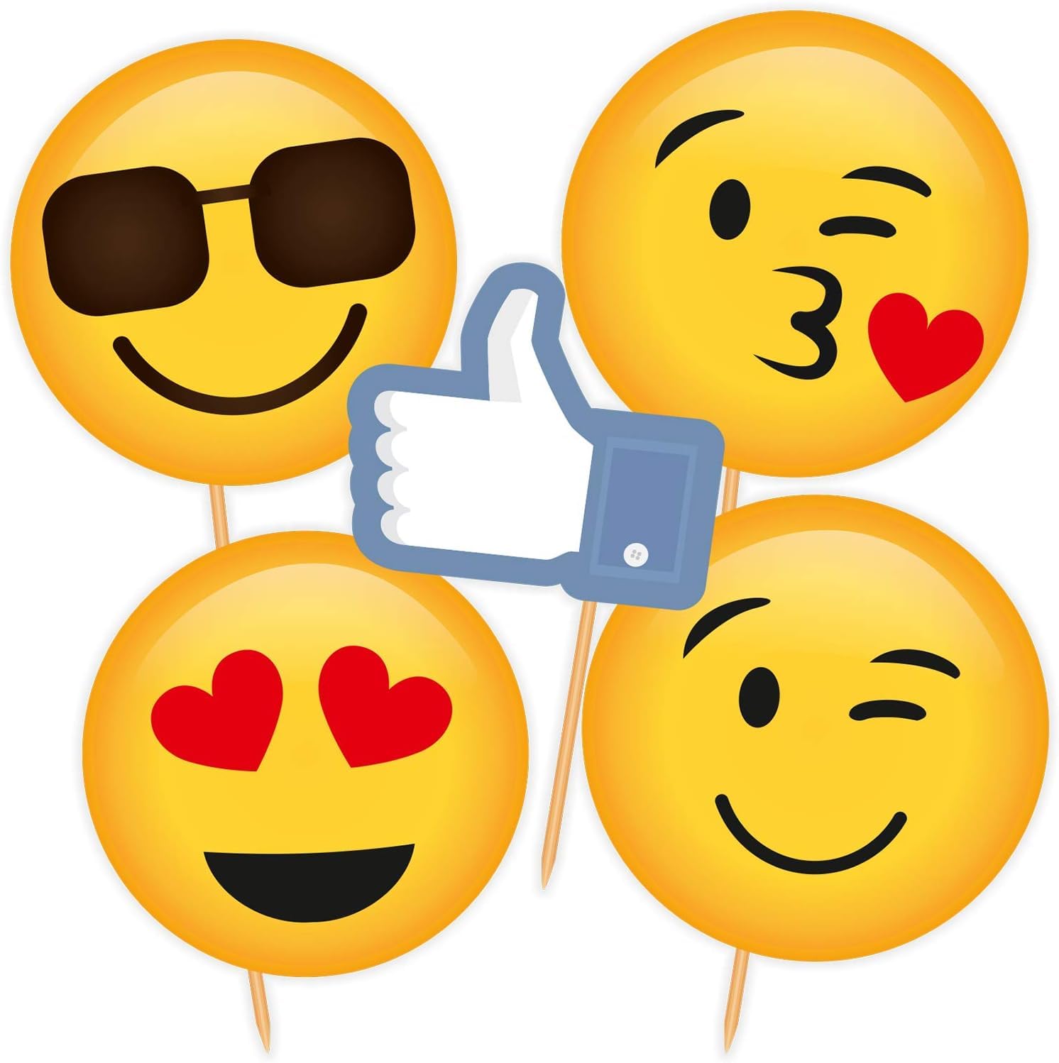 Kshgtb Yellow 12 X Emoticon Emoji Photo Booth Props, Photobooth Selfie Props On Stick For Kids Adults Party Accessories For Wedding Birthday Baby Shower Christmas