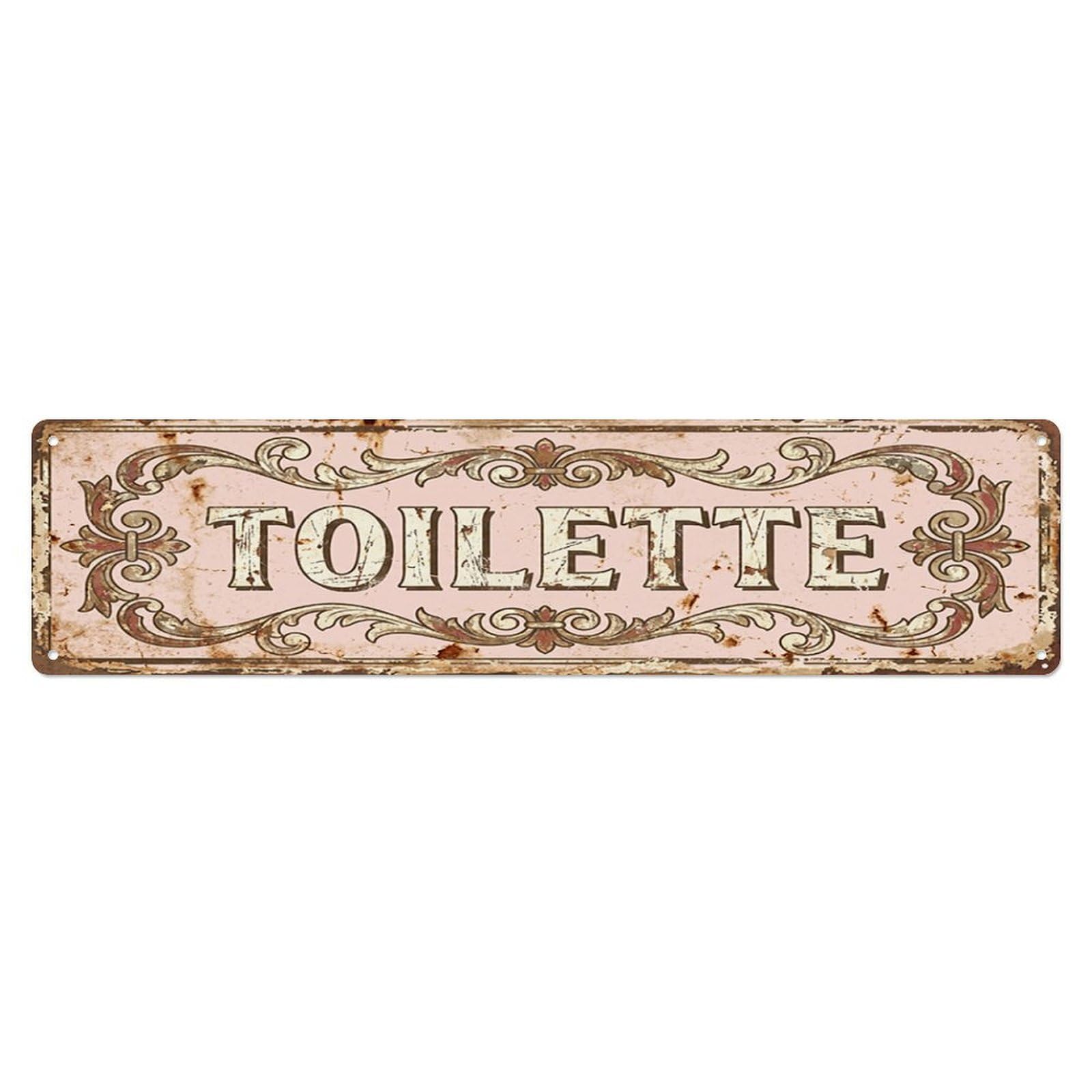 Weathered Nostalgic Cottage Restroom Toilet(WC) Door Metal Tin Skinny Sign Plaque Wall Decor for Cafe, Club Bar, Office, Home Garden Metal Poster 4x16Inch