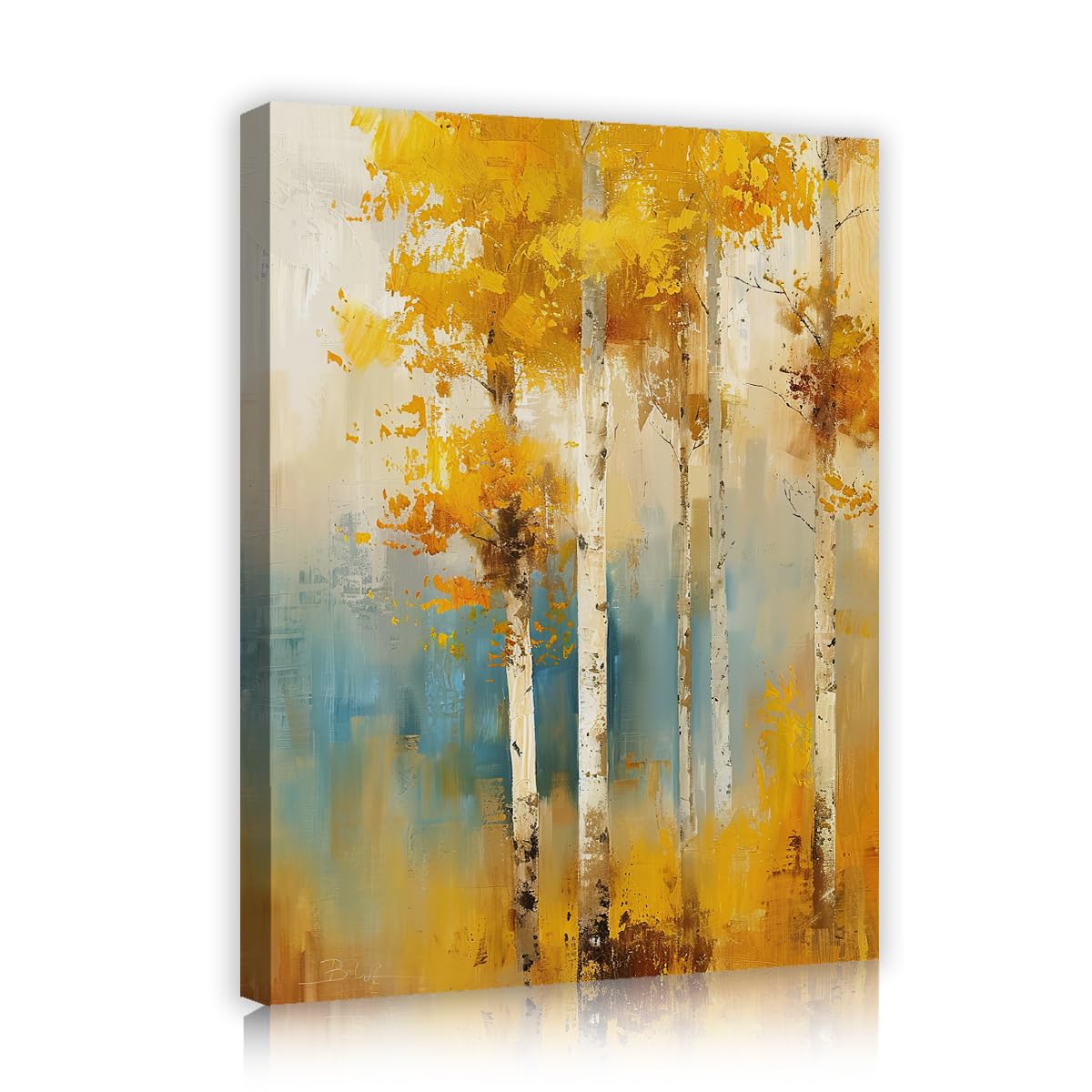 TOANGWALL Modern Contemporary Canvas Wall Art for Apartment Golden Autumn Birch Trees Forest Pictures Posters Prints for Hallway Office Decor 50x60cm