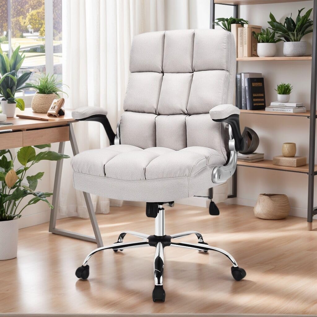 POWERSTONE Ergonomic Office Chair Big and Tall High-Back Executive Computer Desk Chair Upholstered Comfortable Home Office Chair with Flip-up Arms 400