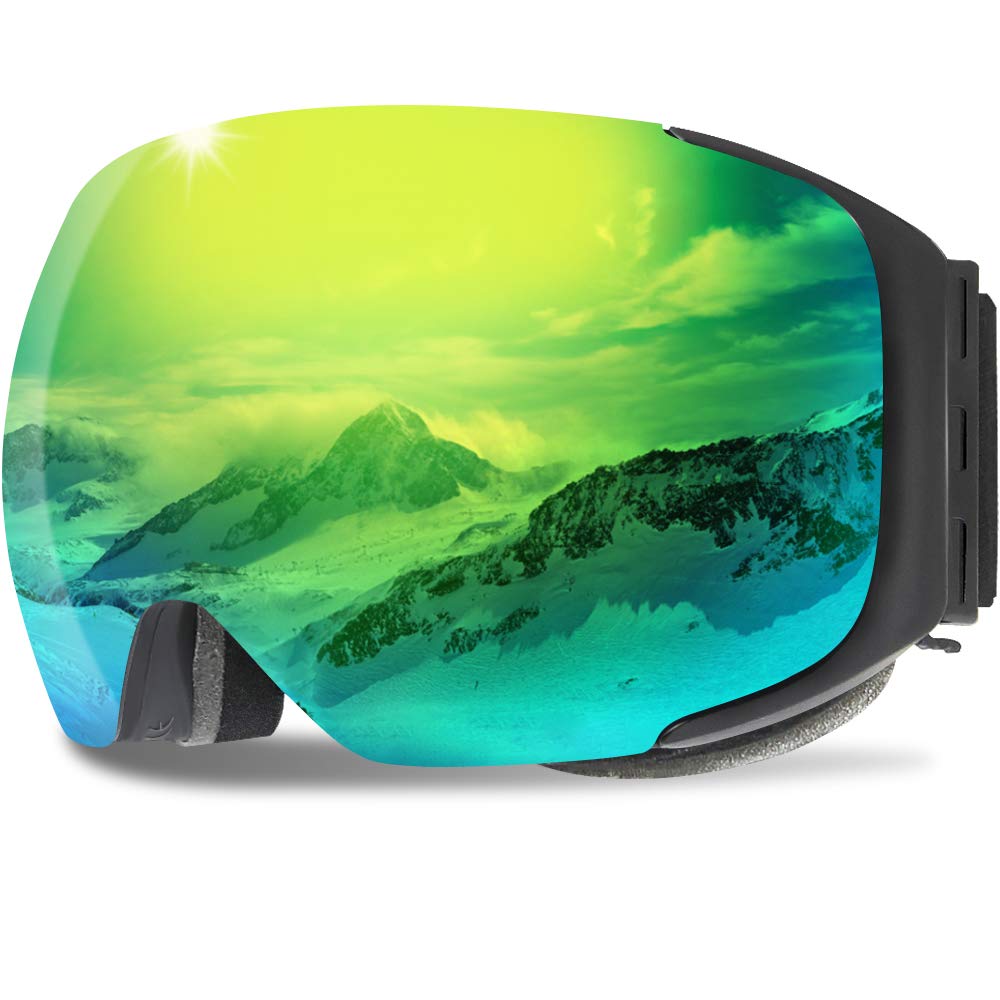 Ski Goggles, Anti-Fog Snowboard Goggles, OTG Wearers, UV Protection, Snow Snowboard Goggles, Mirrored with Magnetic Lenses, Helmet Compatible for Men 