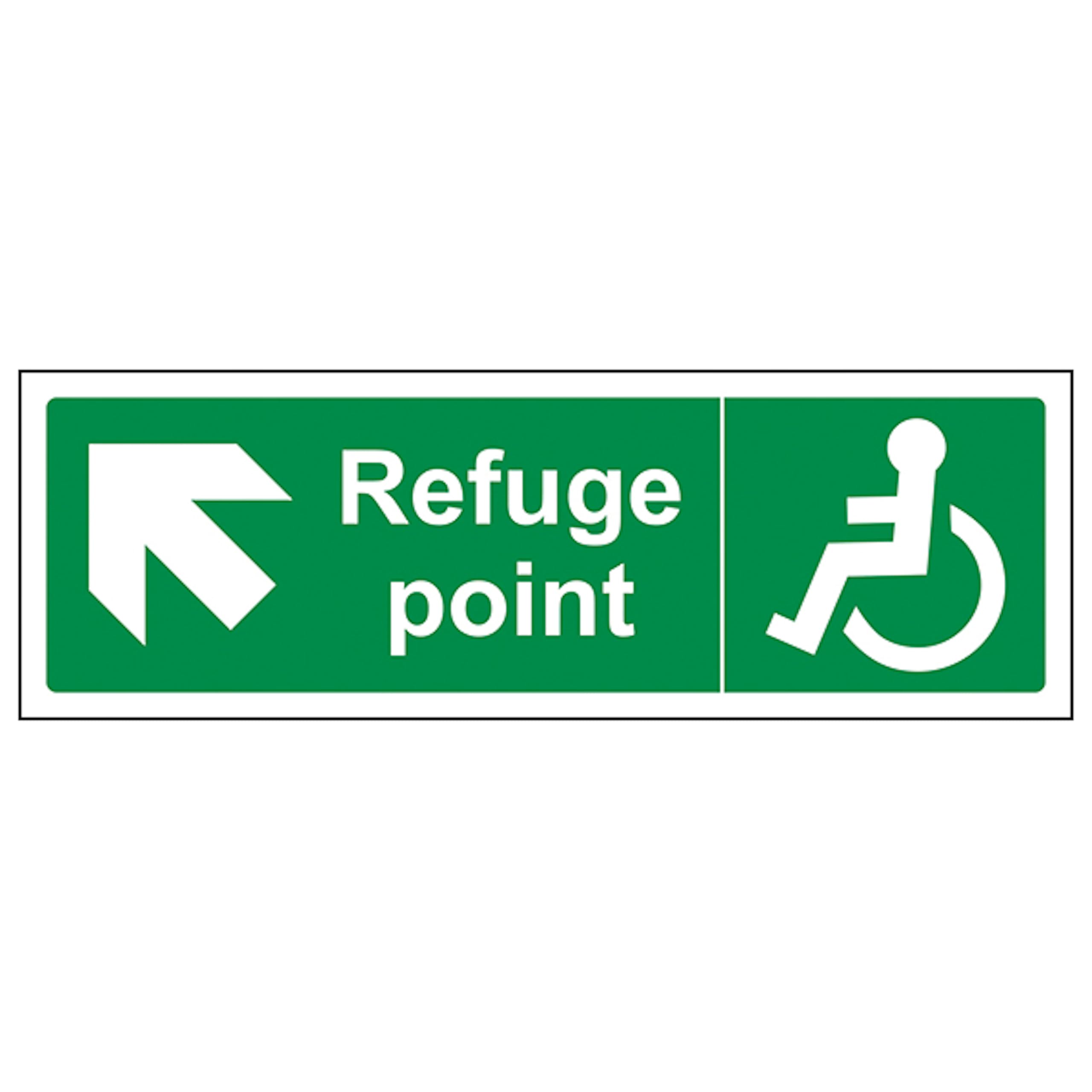 V Safety Refuge Point Arrow Up and Left - Landscape 300 x 100 mm - 2mm Rigid Plastic Safety Sign