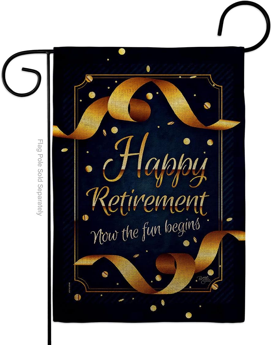 Retirement Fun Begins Burlap Garden Flag Celebration Happy Retired Veteran Congratulations Occasion Anniversary Party Small Decorative Gift Yard House Banner Double-Sided Made In USA 13 X 18.5