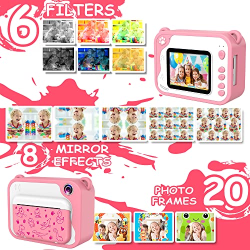 Ushining Camera For Kids Instant Print, 12Mp Kids Digital Camera Aged 3-12 Ink Free Printing 1080P Video Camera For Kids With 32Gb Sd Card,Color Pens,Print Papers (Pink) #TOP5
