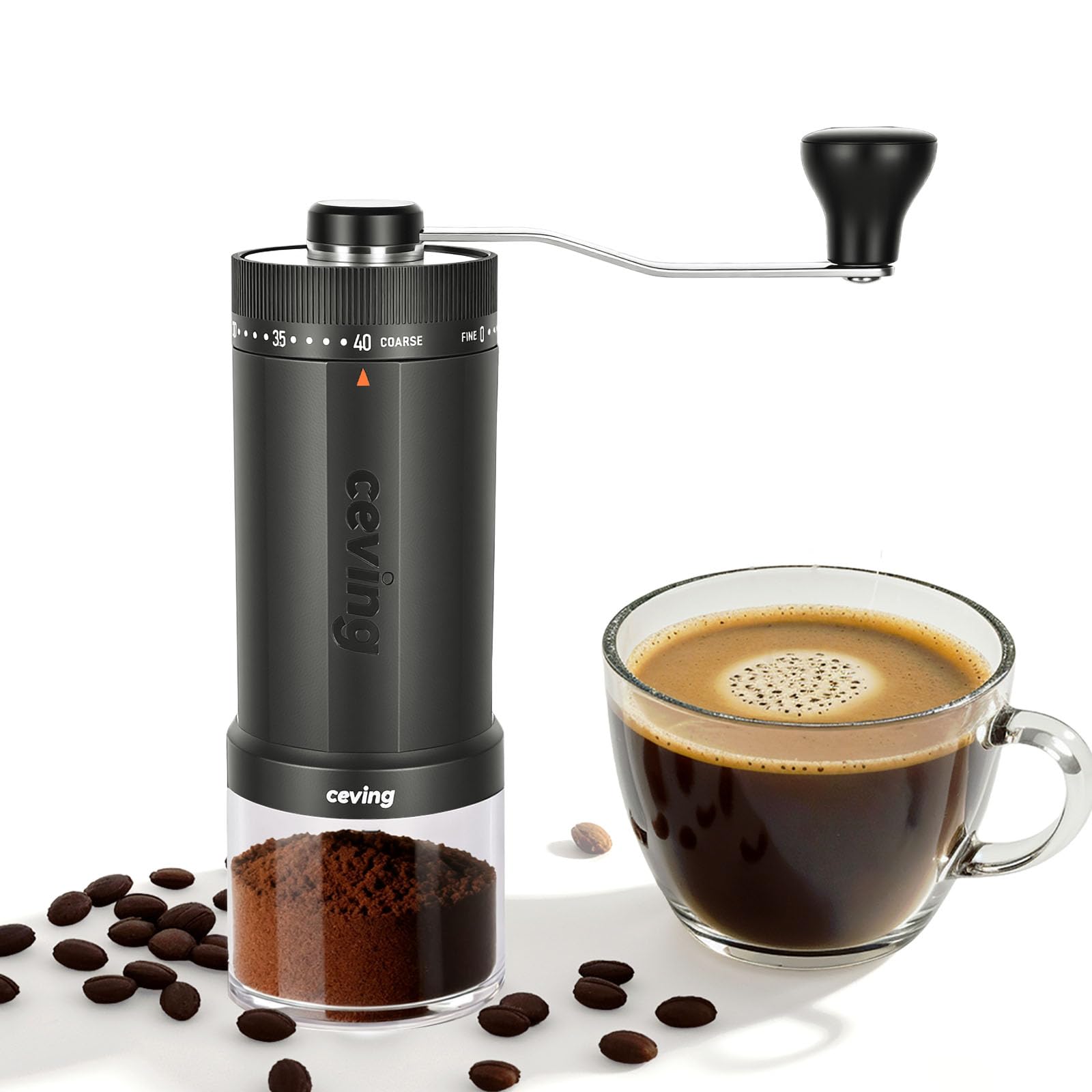World's First 60g Large Capacity Manual Coffee Grinder, Portable Hand Coffee Bean Mill with 40 Adjustable Settings, Ceramic Conical Burr Grinder for Espresso, Pour Over, Camping, Travel, Gift