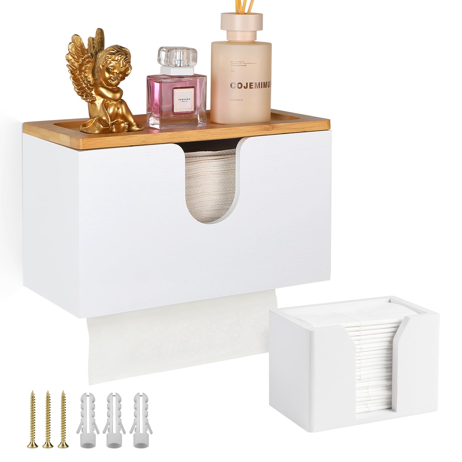 EFUTURETIME Handdoekdispenser voor papieren handdoeken van bamboe, 27,5 x 16 x 13 cm, papieren handdoekhouder voor H2 papieren handdoeken, openbare papieren handdoekdispenser met magnetisch deksel