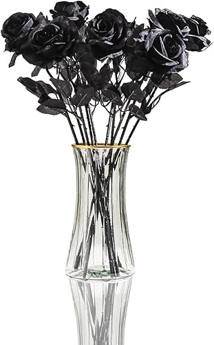 10 rosas artificiales, flores artificiales para decoración de Halloween, tallo largo, rosas artificiales para el hogar, Halloween, gótico,