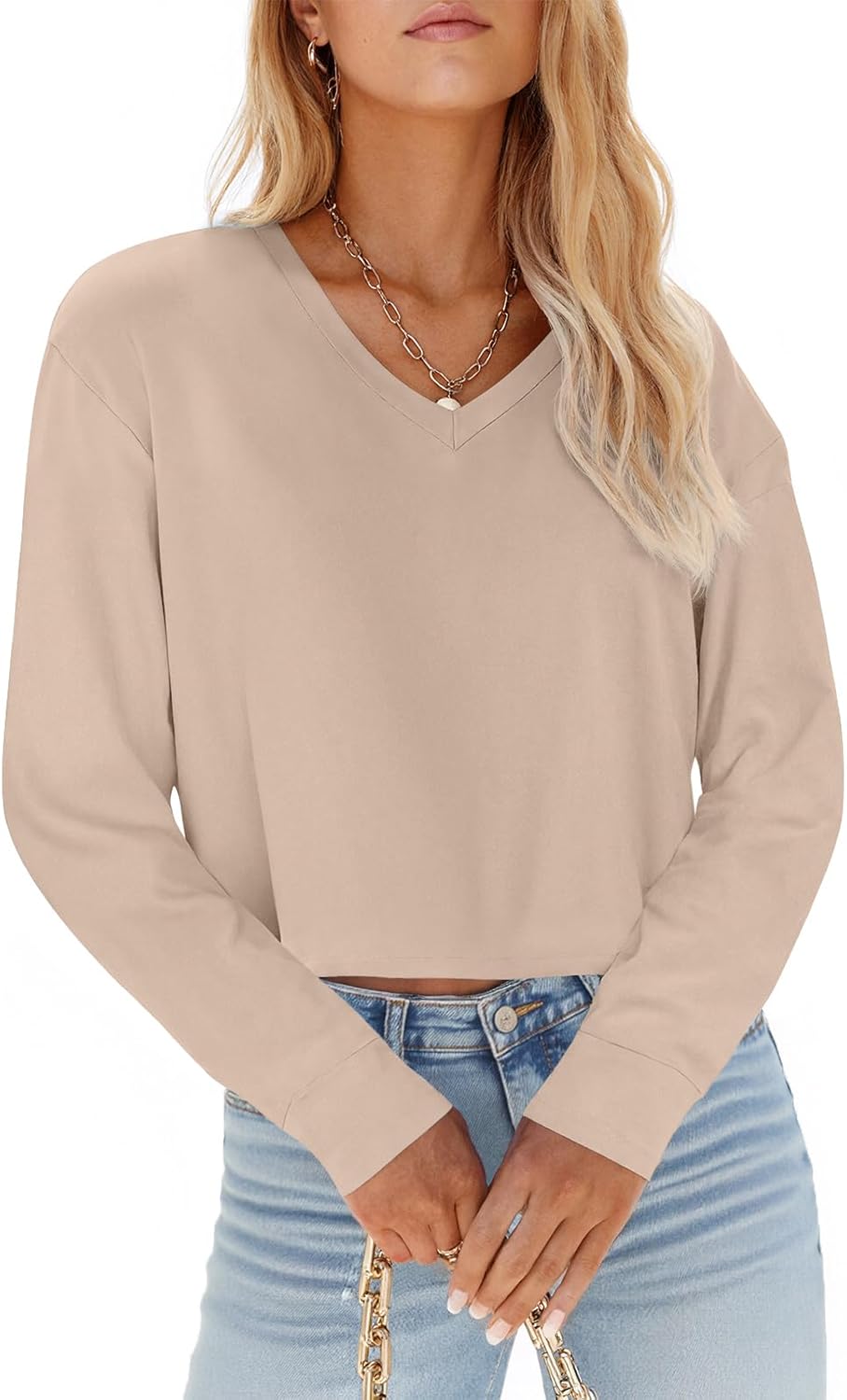 Tankaneo Womens V Neck Cropped T Shirts Casual Summer Crop Tops Half Sleeve Solid Color Crop Baisc Tees