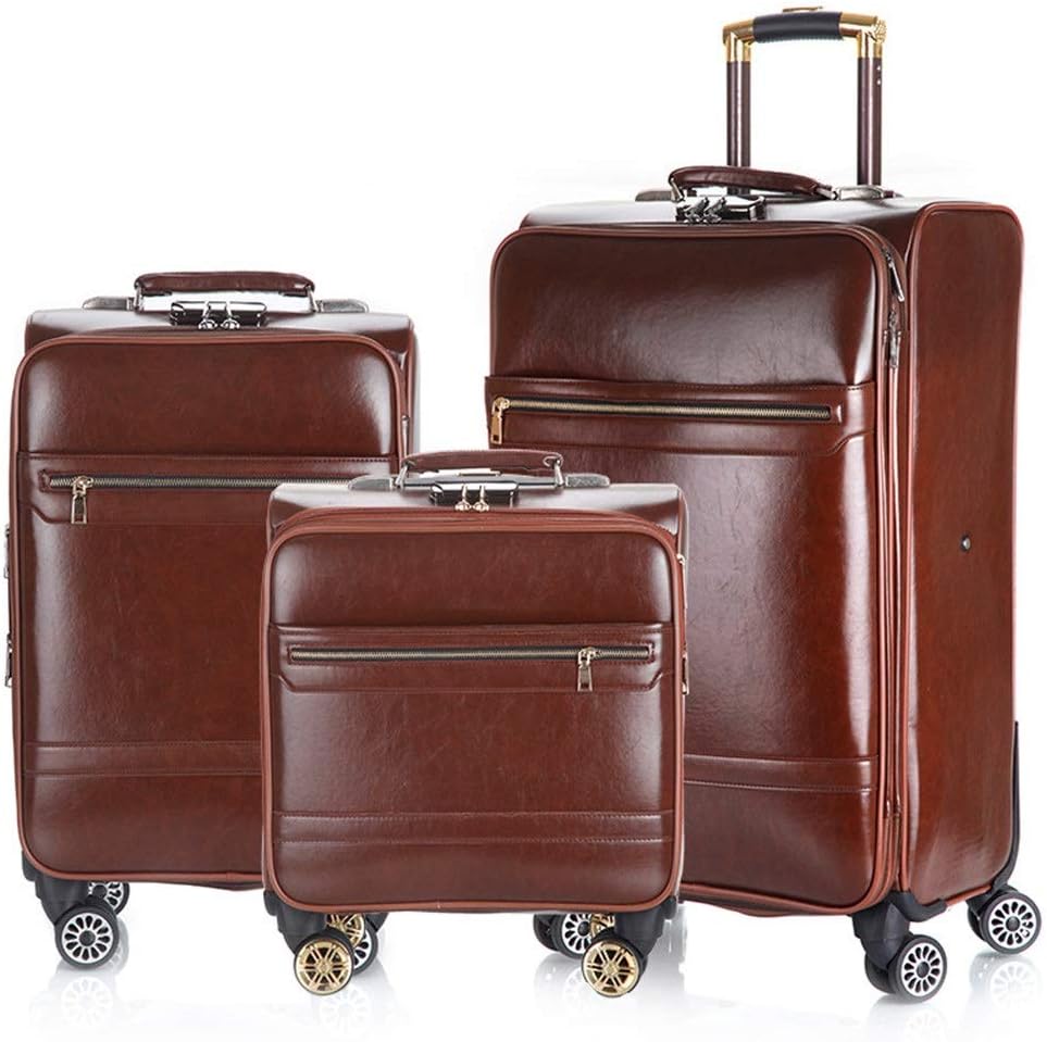 トランク 3個セット男性と女性のための拡張可能なアップライトキャリースーツケース16インチインチ24インチpuレザー荷物軽量360 サイレントスピナー多方向ホイール 旅行用飛行機のフライトとチェックイン 荷物を運ぶ 色 Light Brown Size 16in in 24in