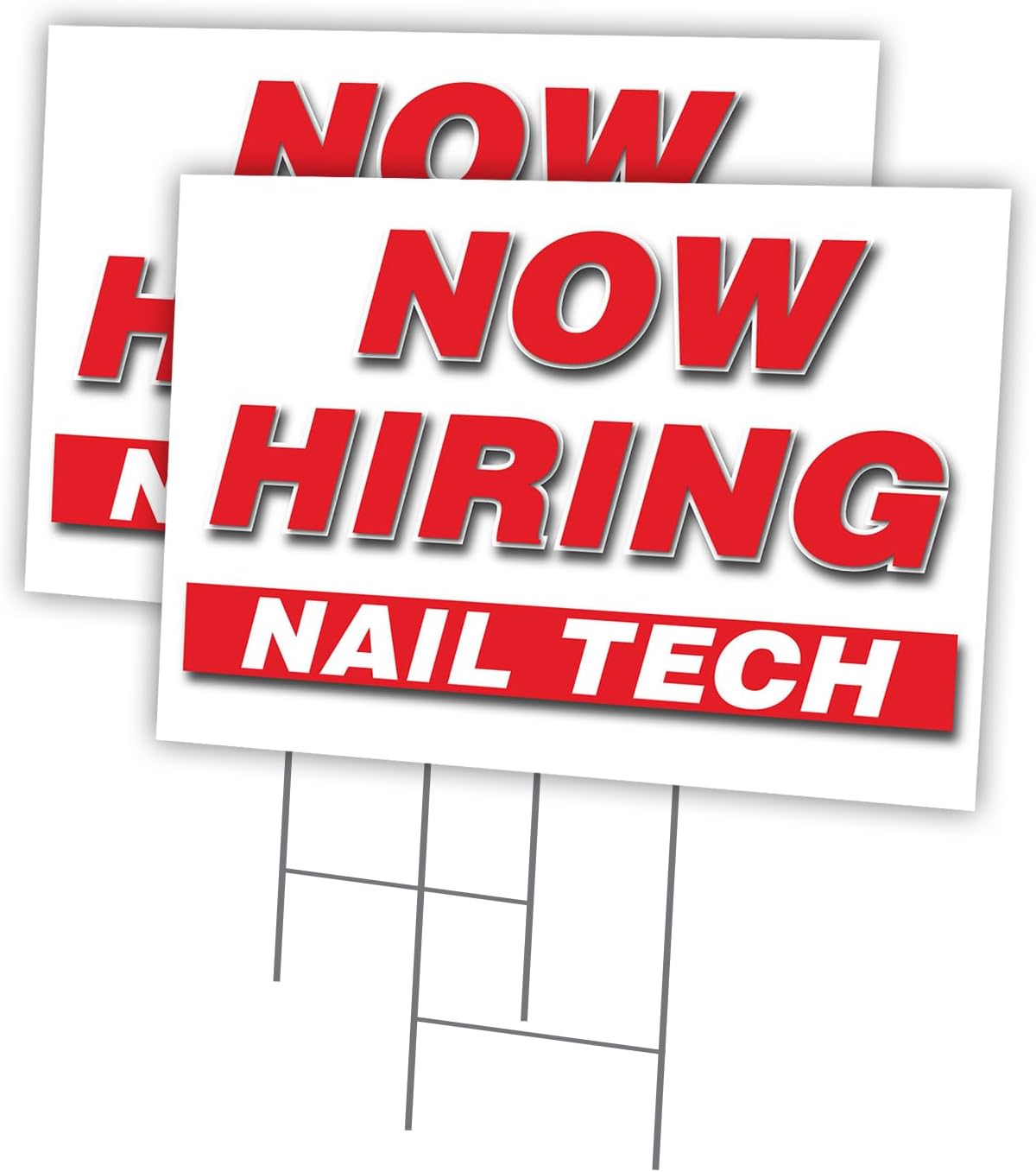 Now Hiring Nail Tech 2 Pack Of 12" x 16" Yard Sign & Stake | Advertise Your Business | Stake Included Image On Front Only | Made in The USA