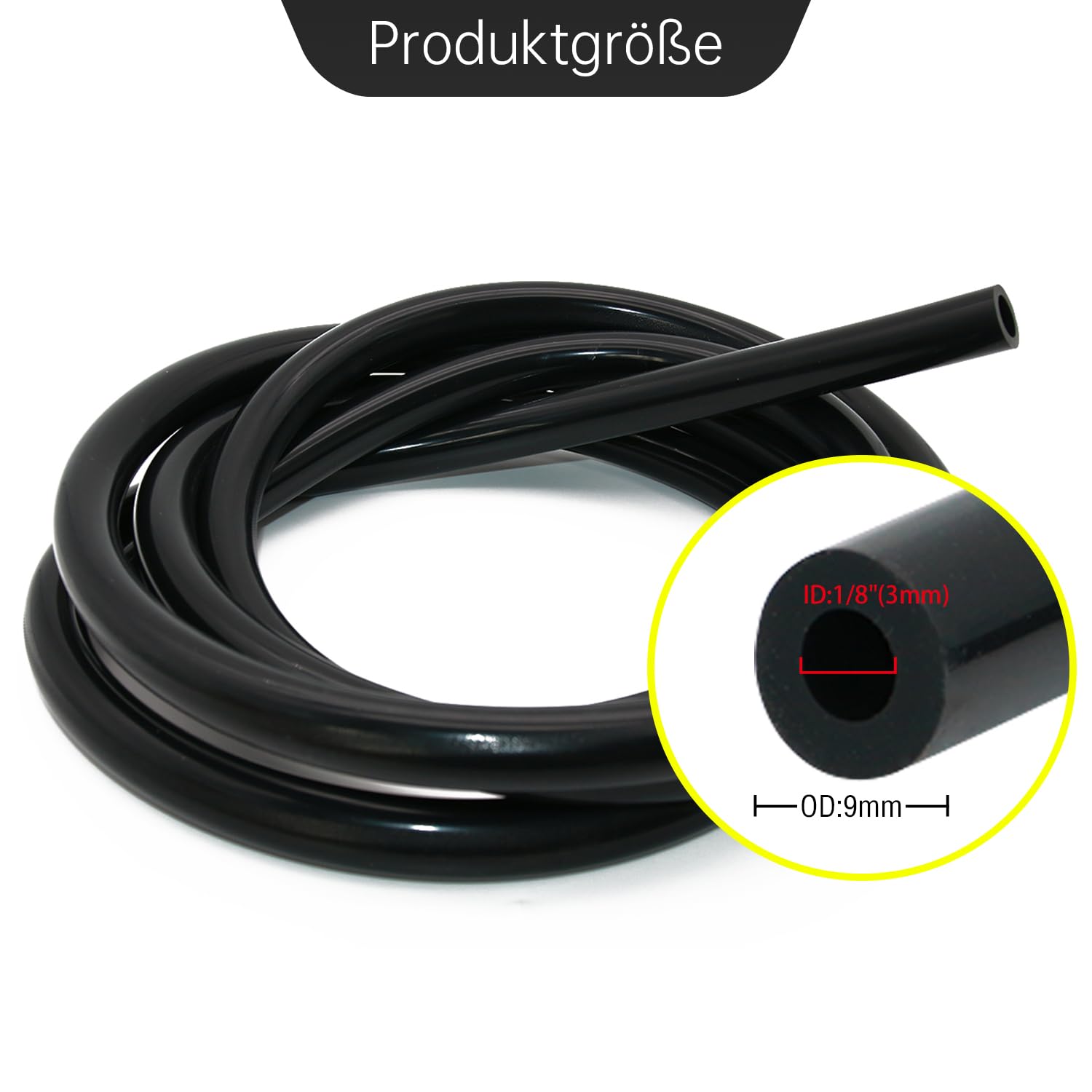 Wąż silikonowy o wysokiej temperaturze, czarny, średnica 3 mm, długość 3 m, wąż podciśnieniowy do wody chłodzącej, płynu chłodzącego, turbo