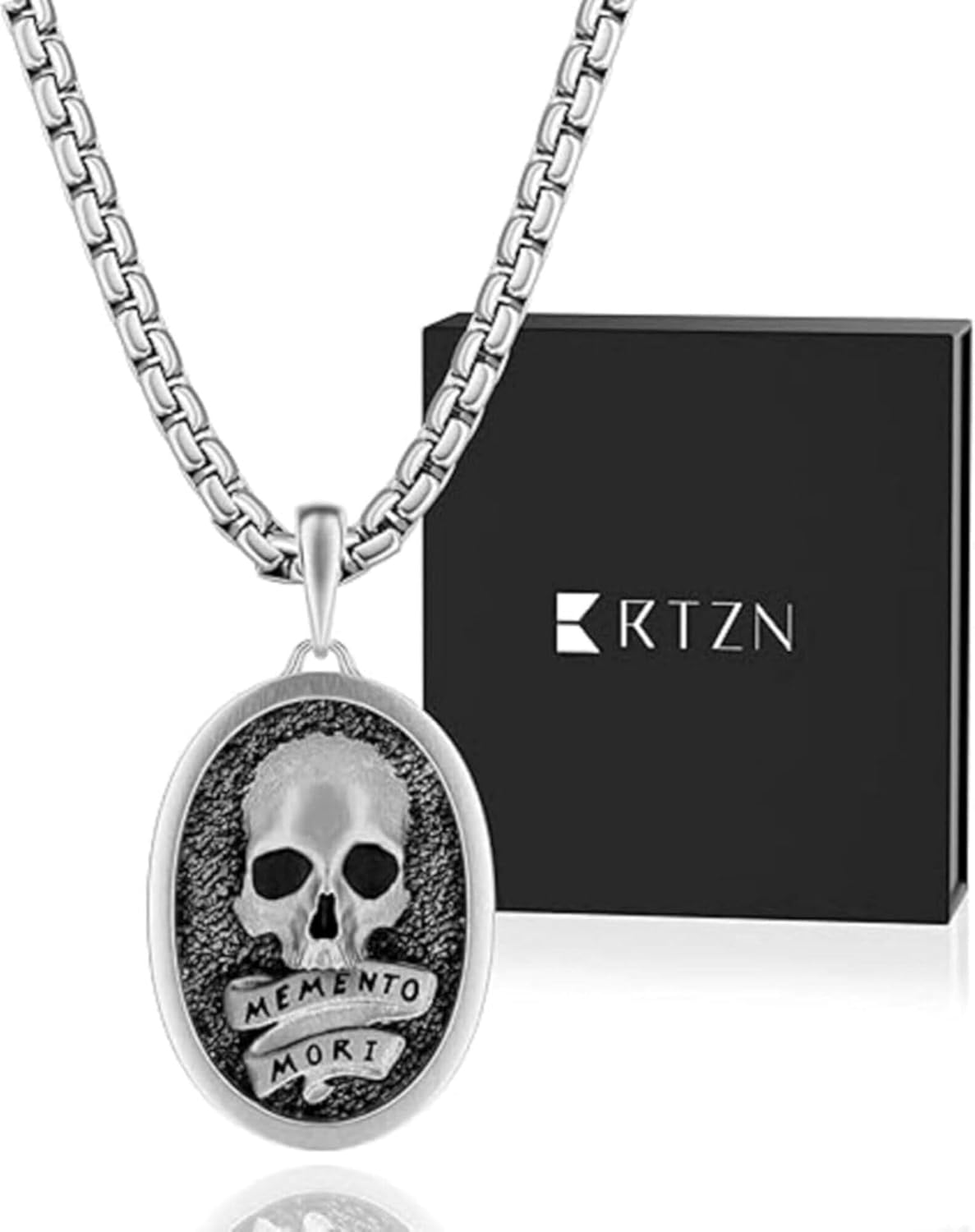 RTZN® Pendant Necklace for Men – Premium Stainless Steel Silver Pendant Necklace with 22" Chain + 2" Extension – Waterproof & Non-Tarnish Small Pendants for Men – Bold Symbols of Strength & Legacy
