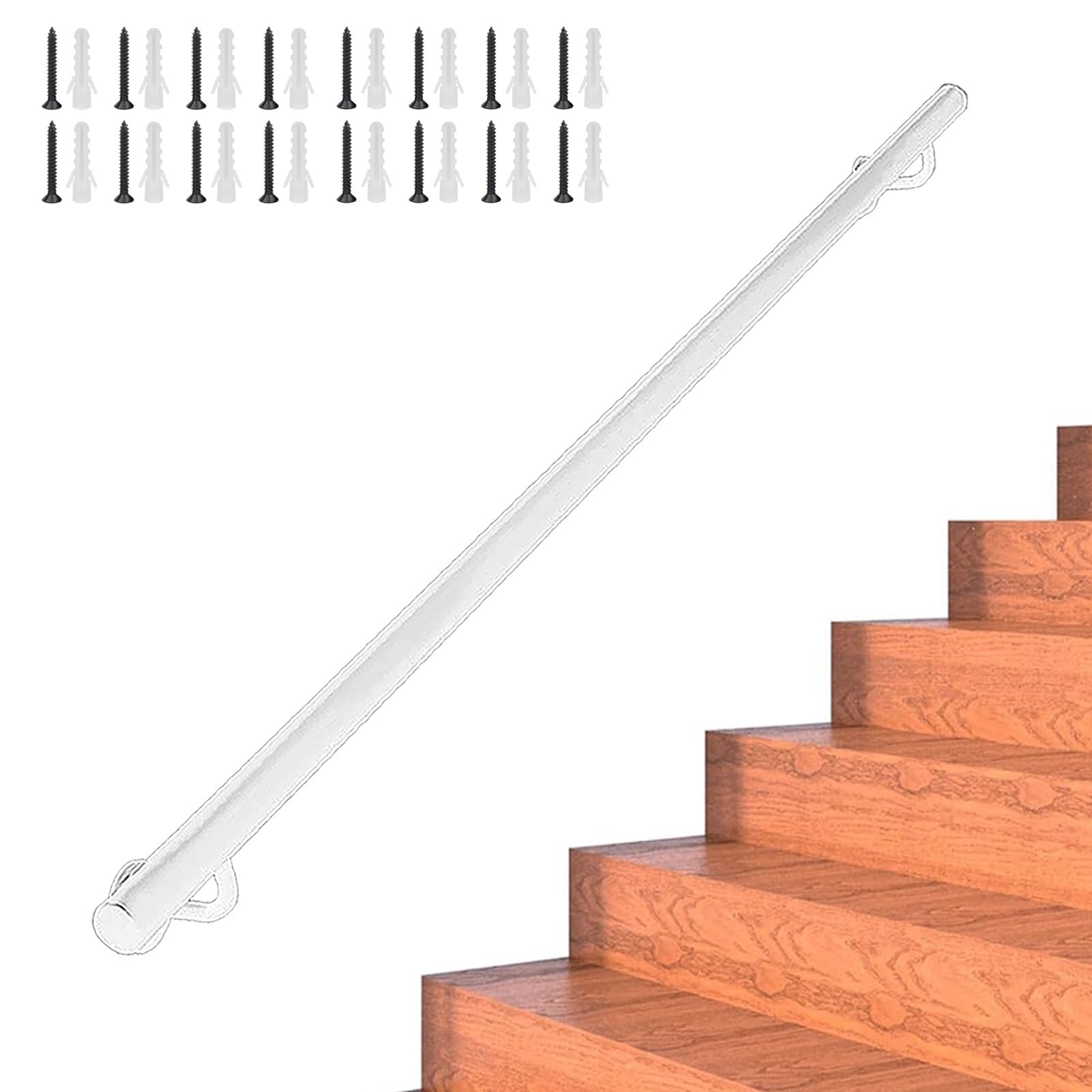 FKXSXAZ Wall Mounted Stair Railing Non-Slip Hand Rails for Indoor Outdoor | 80cm 1m 1.2m 1.5m 2m 3m White Metal Iron Stairs Handrail Safety Grab Bar(8.2ft/250cm)