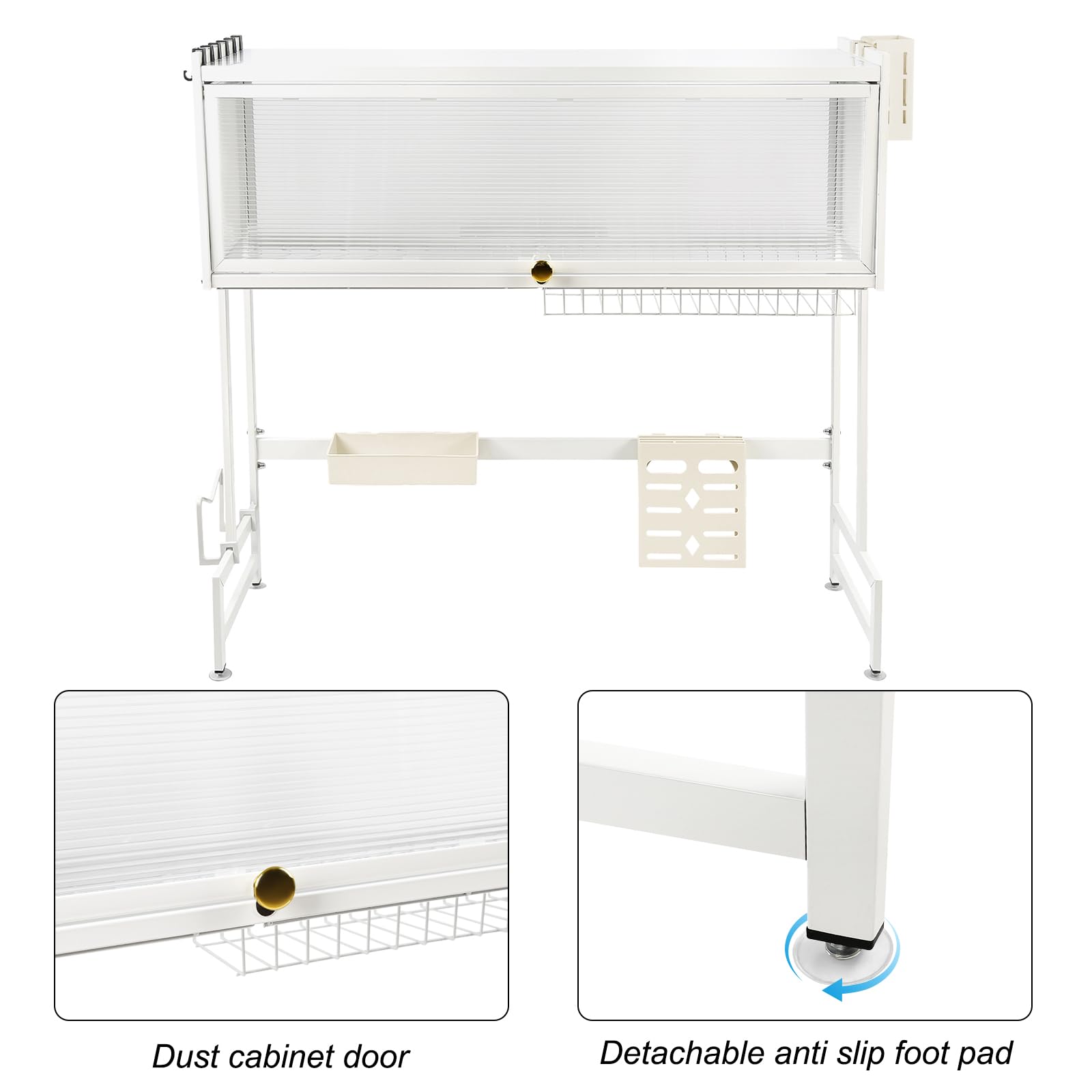 OHMG - Escurridor de platos de 3 pisos en la parte superior del fregadero, gran organizador de fregadero de acero inoxidable con varias cestas, portautensilios, gran estante de almacenamiento (85 x 28