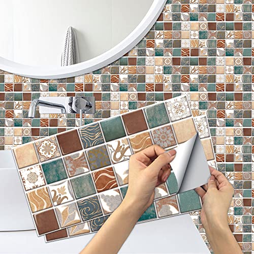 Alwayspon 12 piezas de 30 cm x 15 cm con efecto de mosaico, adhesivo para azulejos de pared para cocina, baño, azulejos de vinilo autoadhesivos, adhesivos para azulejos de azulejos