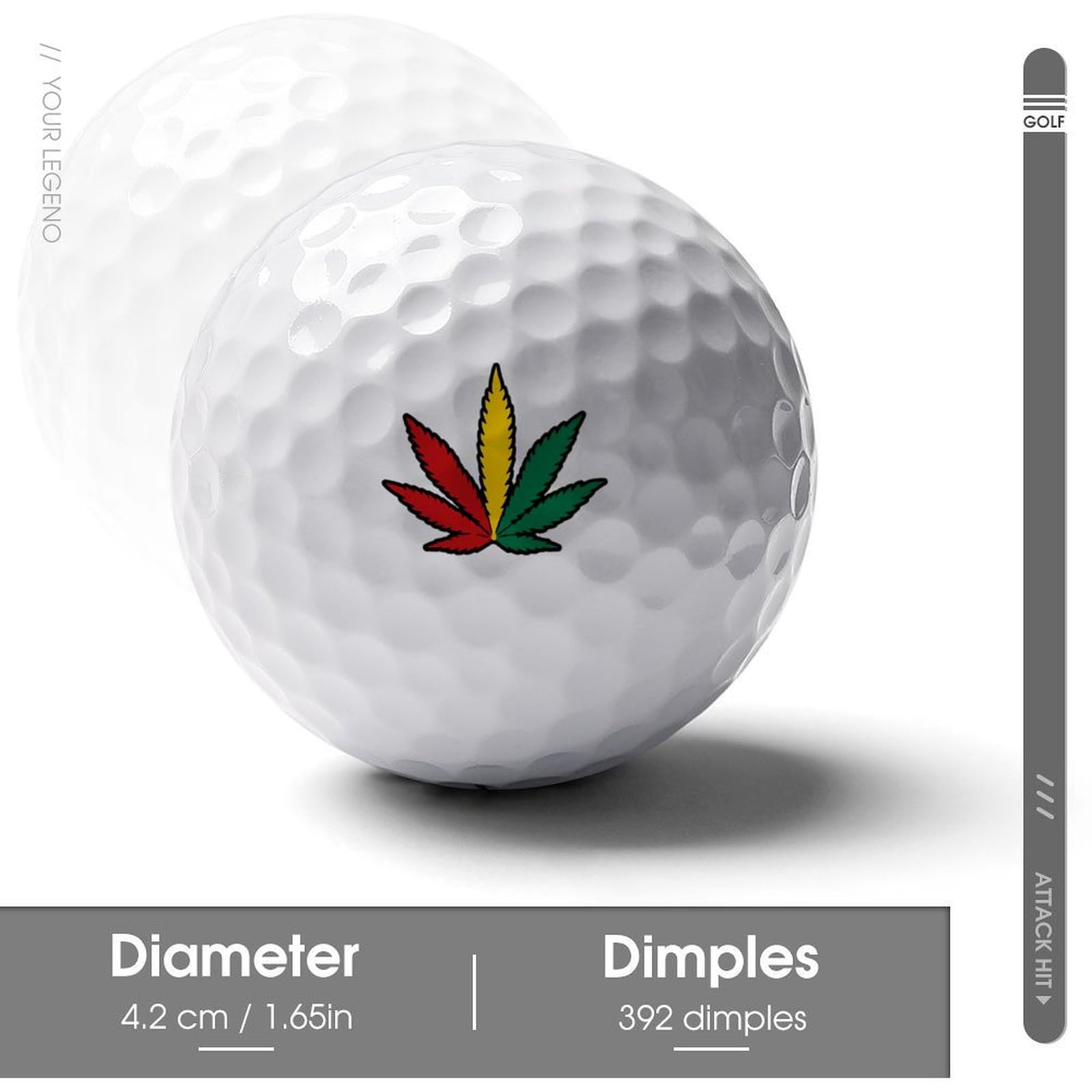 Rasta Weed Personalized Golf Balls Funny Long Distance Practice Golf Ball for Men Women Backyard