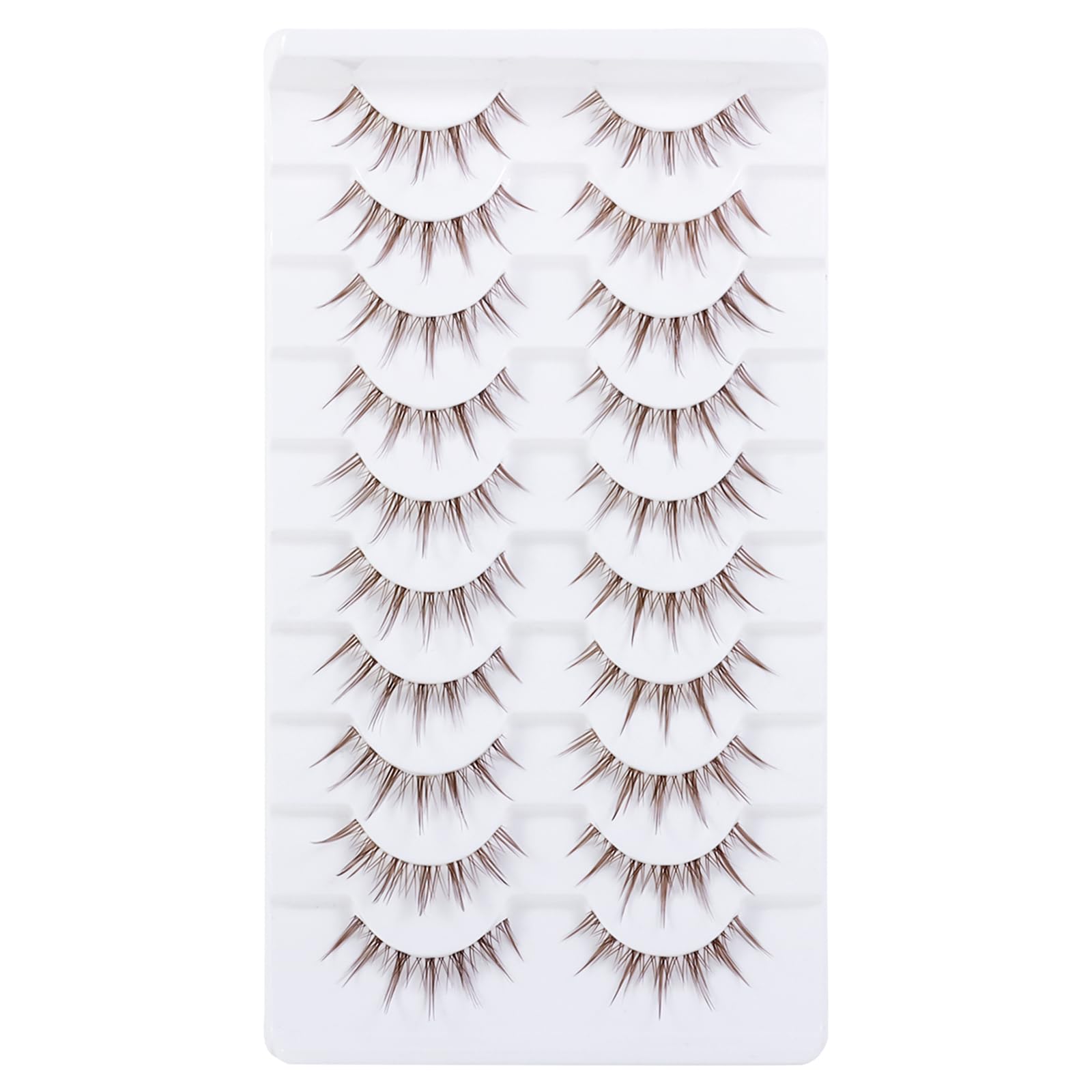 A06 Brown Manga Lashes - 10 works, Clear Band, Asian False Eyelashes, Natural Look, Individual Clusters (8-13mm)