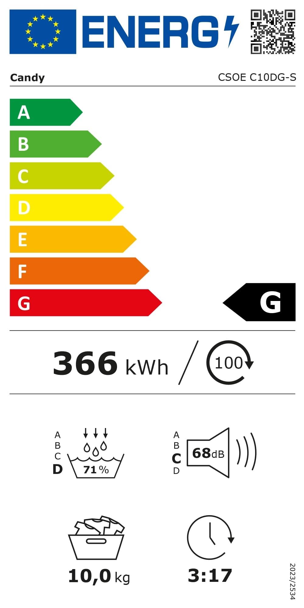 Candy Smart Pro Asciugatrice 10 Kg a Condensazione, Classe B, Connessione Wi-Fi + BLE, Controllo da App, 59,6 x 58,5 x 85 cm, Bianca - CSOE C10DG-S [Classe di efficienza energetica B]