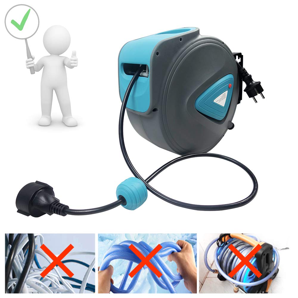 ACXIN Avvolgicavo automatico, 20 m, supporto da parete girevole a 180°, di alta qualità e durevole, con cavo