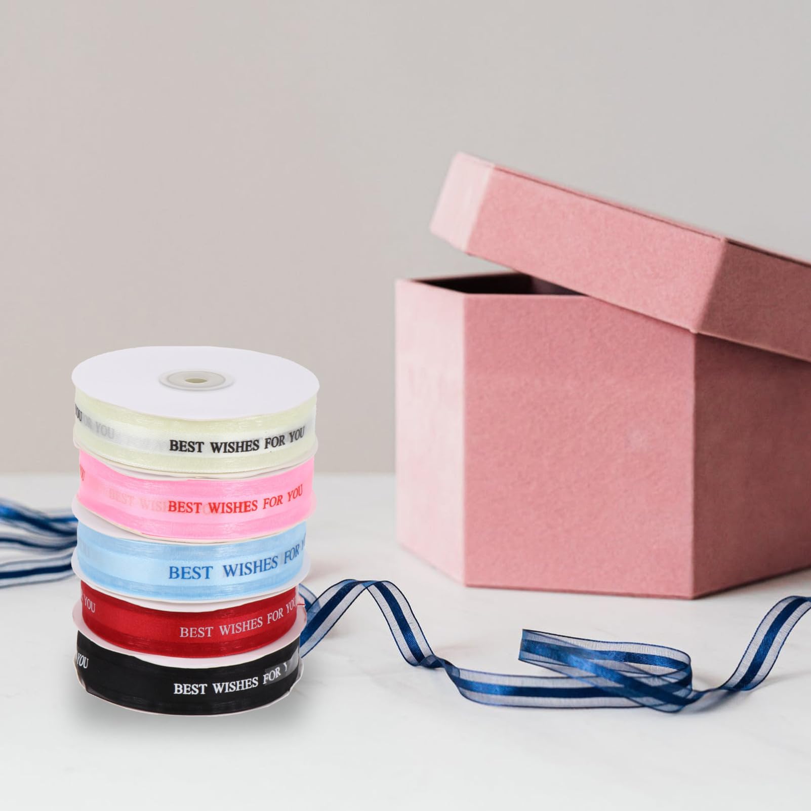 Garneck Satinband 2,5cm Breit 50 Meter lang 5 Rollen Dekoratives Geschenkband für Festliche Hochzeit und Verpackungsdekorationen Vielseitiges Selbstgemacht Band