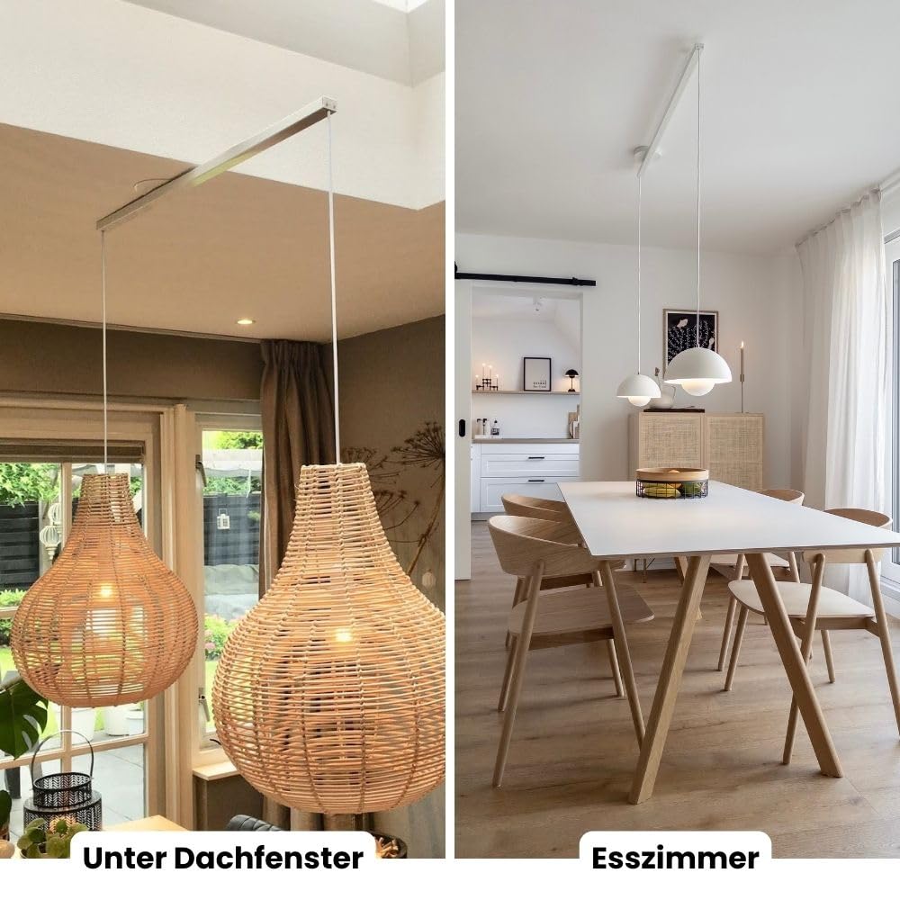 Lightswing® Twin Aufhängesystem für zwei Hängelampen - Matt Weiss - 90 cm - Beweg deine Hängeleuchte Mühelos - Einfache Installation - Hängelampe Esstisch - Pendellampe Verstellbar - Hängeleuchte