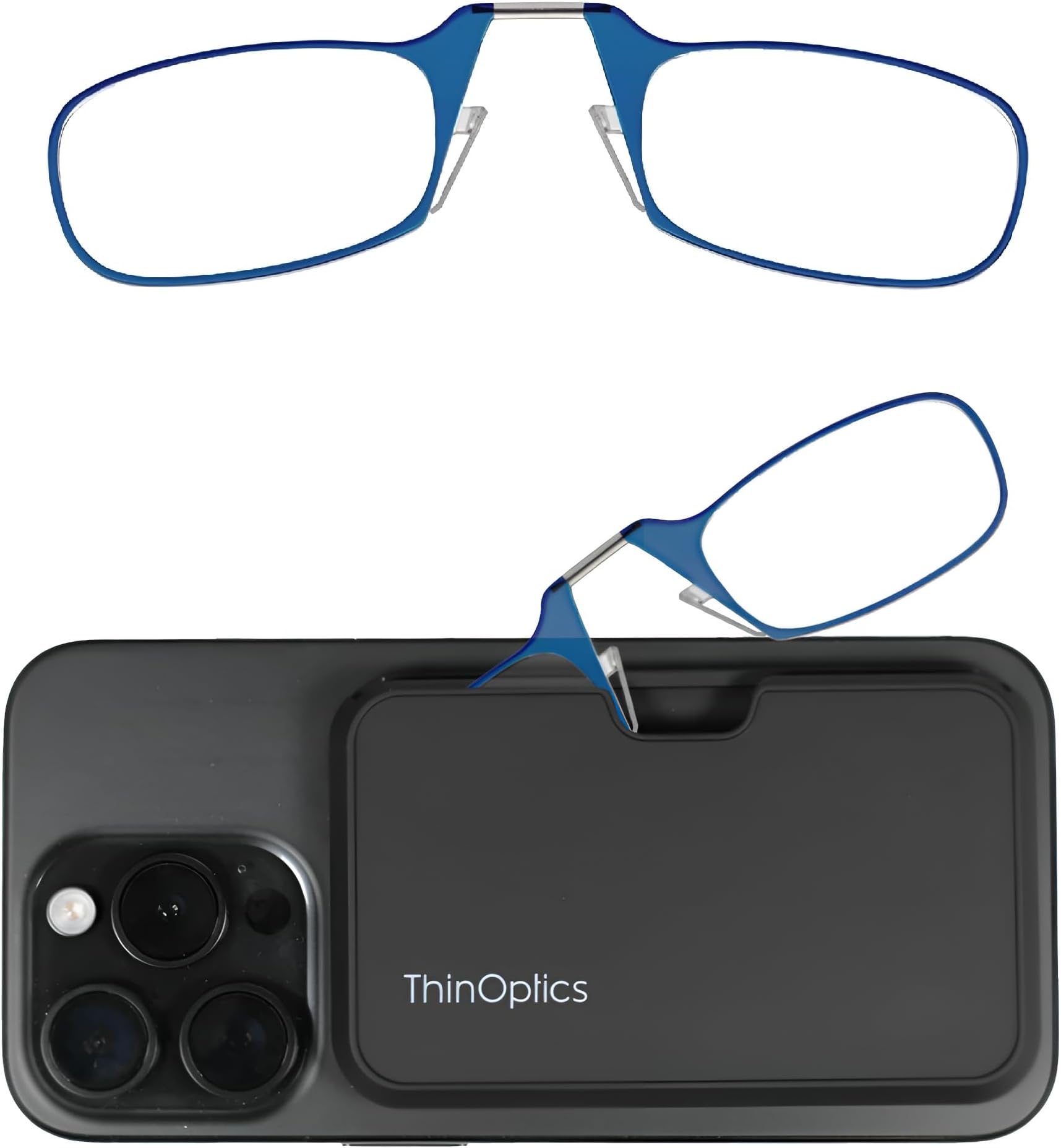 ThinOptics Reading Glasses With Universal Pod Compact Case - Ultra-light Foldable Rectangular Glasses - Clip-on Nose - 1.00 1.50 2.00 2.50 Strength With Flex-Fit Technology