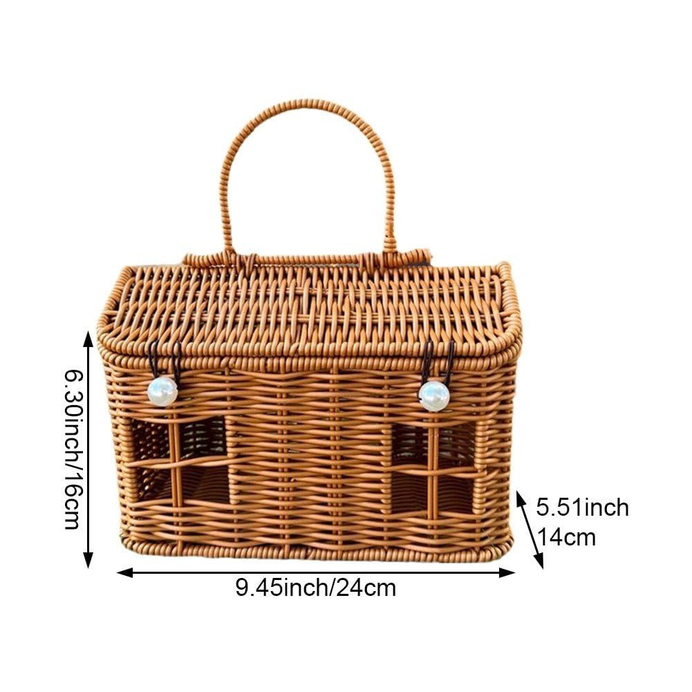 en Osier Tissé À Main avec Poignée, Panier De Pique-Nique en Rotin, Panier De Stockage des Aliments, Cadeau, À Main pour Vacances À Plage,