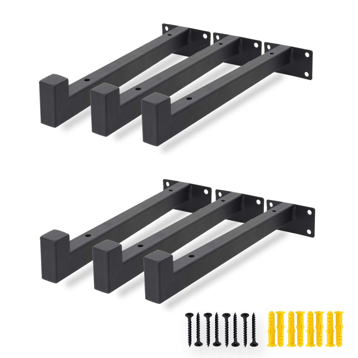 AddGrace6 Pack Shelf Brackets Heavy Duty Wall Mounted Lip Shelving Supports with Screws for Kitchen Bathroom (8") Black