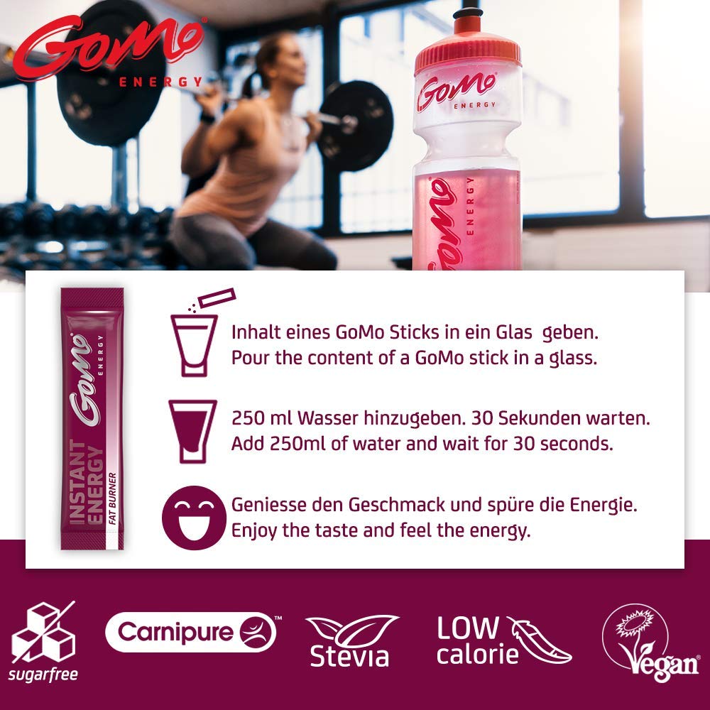 GoMo ENERGY® Bevanda Energetica del Metabolismo Senza Zucchero |+1500 mg L-Carnitina +200mg Acai +100mg Estratto di Tè Verde +70mg Caffeina + Vitamine │ Bevanda Termogenica | METABOLISER 100 porzioni