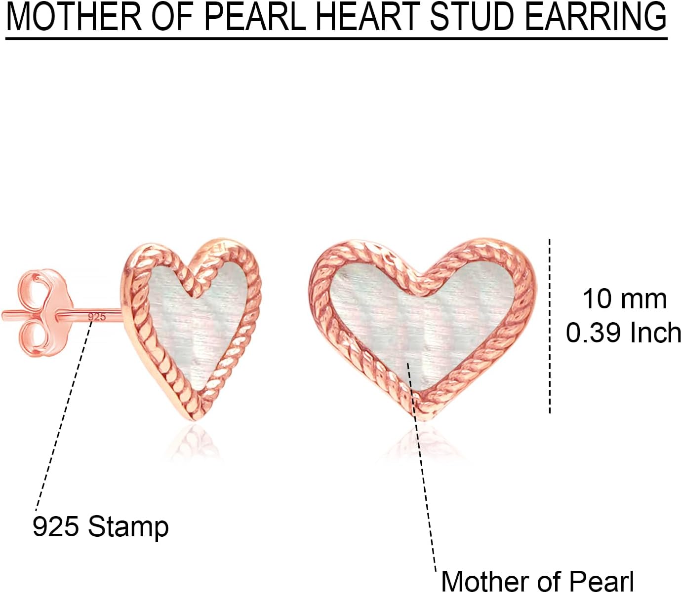 Charmsy 925 Sterling Silver Heart Stud Earring for Women | Lightweight Mother of Pearl Heart Shaped Earrings | Women's Classic MOP Heart Stud Earrings