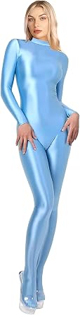 200D Opaque Glossy One-Piece Swimsuit High Stretch Shiny Full Bodysuit Back Zipper Unitard