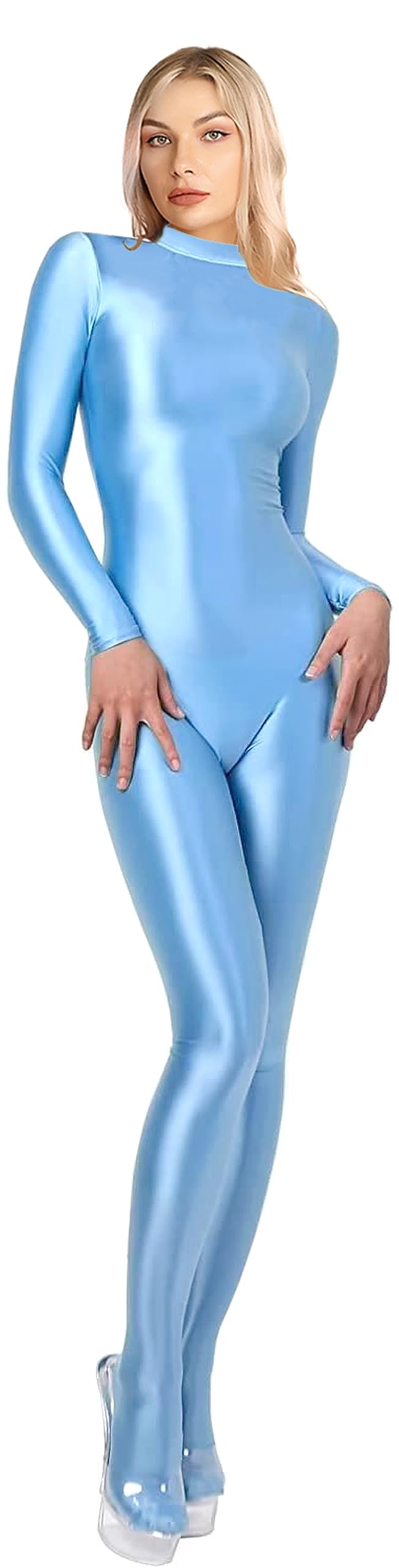 200D Opaque Glossy One-Piece Swimsuit High Stretch Shiny Full Bodysuit Back Zipper Unitard