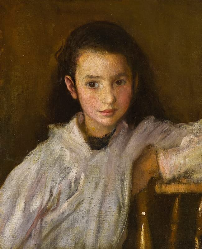 Impression d'affiches Portrait d'une jeune fille en toile premium signée George Clausen