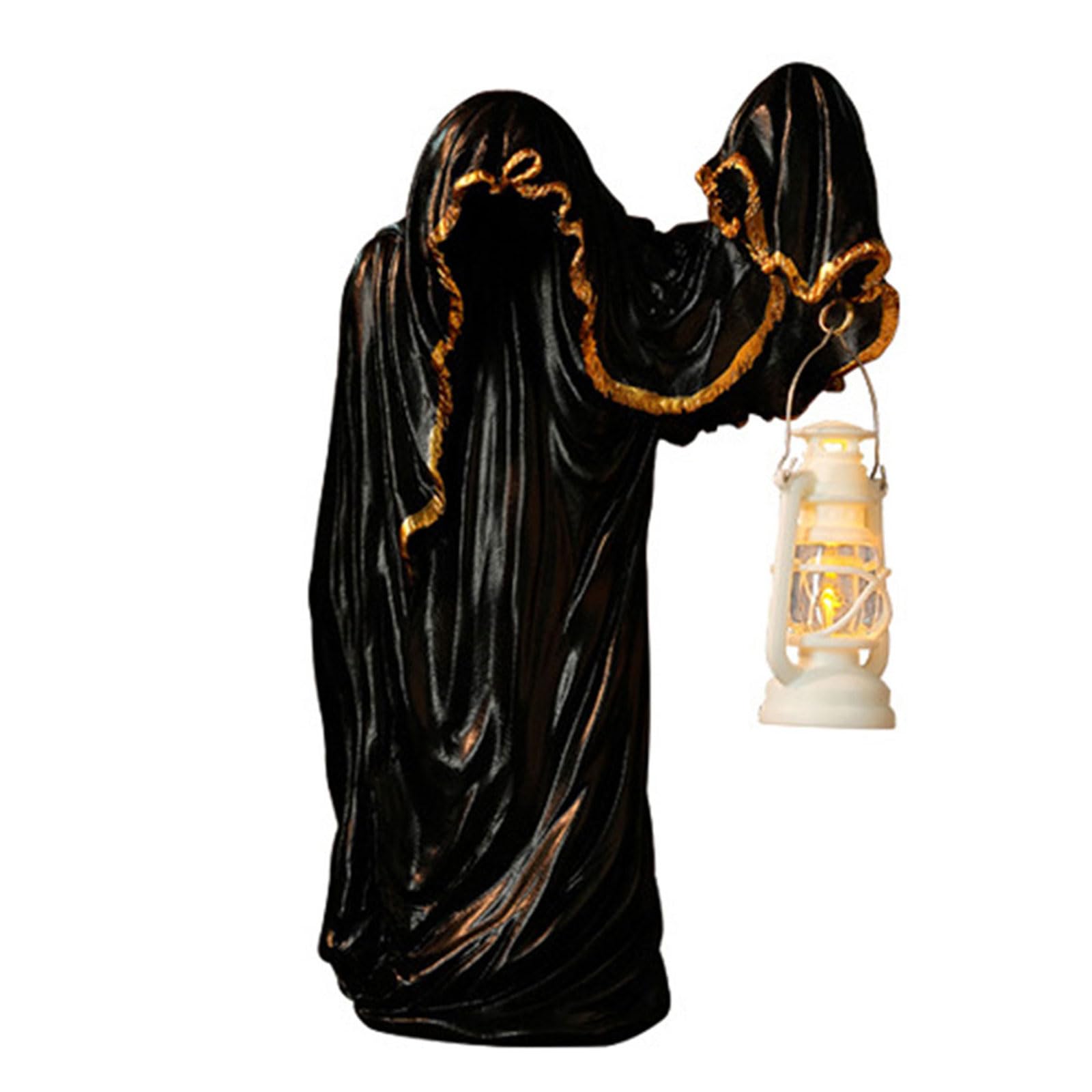 Jazuaiao Hunchback Wizard with LED Lamp Statue Resins Sculpture Halloween Party Decoration Ornament for Indoor Tabletop Display Halloween Tabletop Decorations
