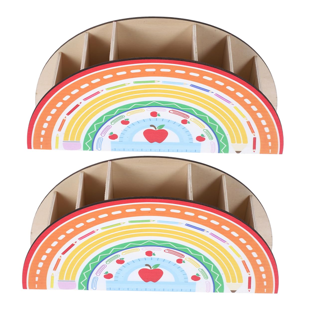 Boîte de rangement pour fournitures artistiques et pot de stylos arc-en-ciel bureau bois