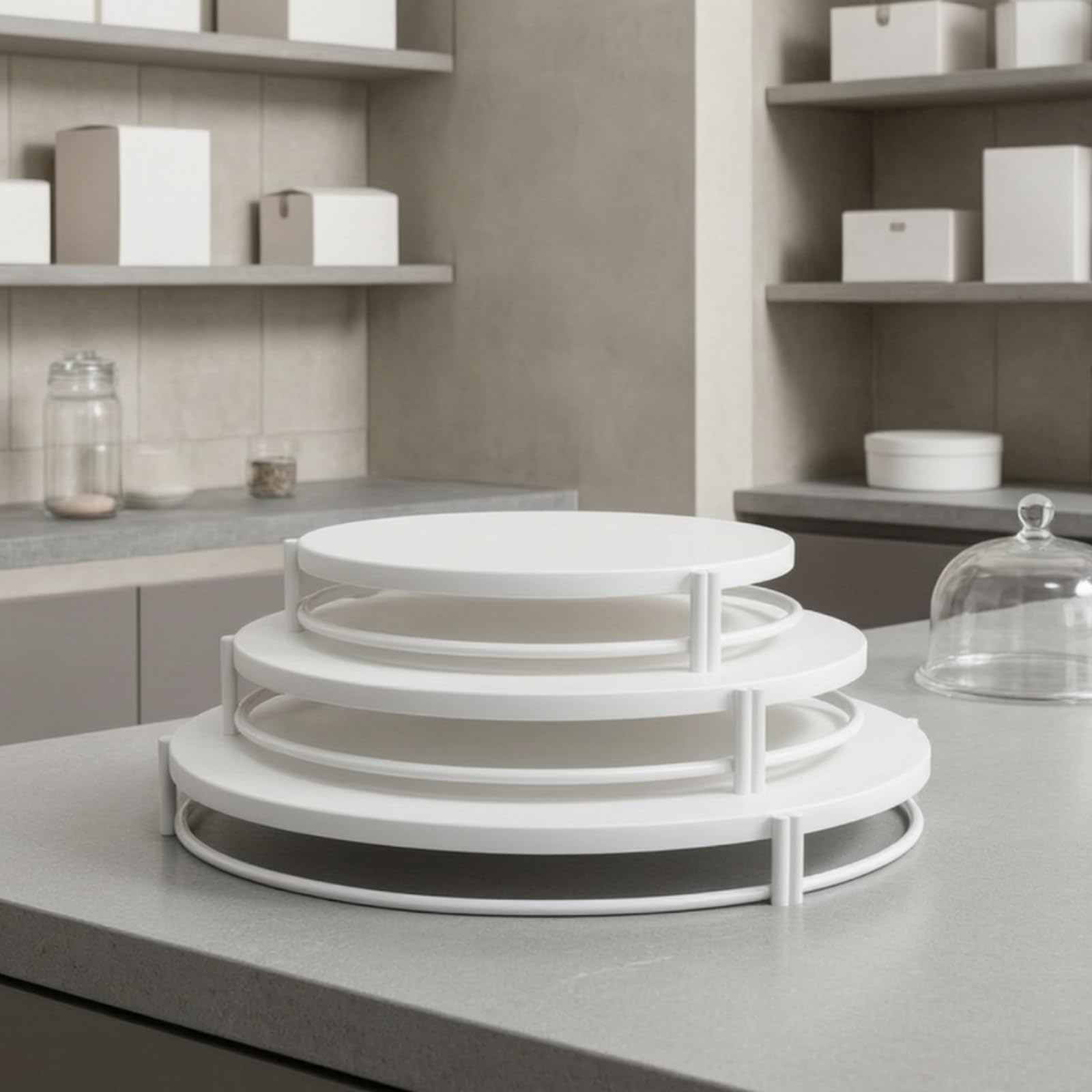 Étagère à Gâteaux en Fer Forgé avec Triple Niveau Circulaire et Construction Robuste pour sserts Tartes Petits Fours Adapté aux Anniversaires Cocktails Buffets, Blanc