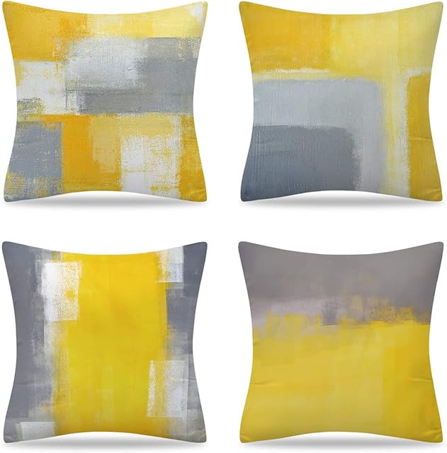 YuhooTech Set of 4 Yellow Cushion Covers Outdoor Furniture Decorative Throw Pillow Covers 45x45 cm Square Single-Sided Printing Pillow Cover for Home Office Sofa Couch Car Garden
