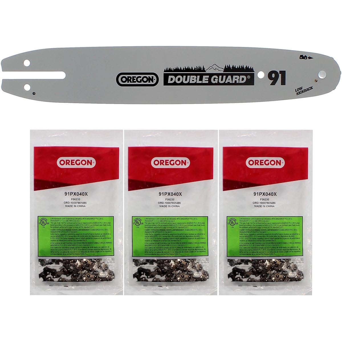 Guía de 10 pulgadas con 3 cadenas 40 eslabones OREGON para motosierra GT ELEC