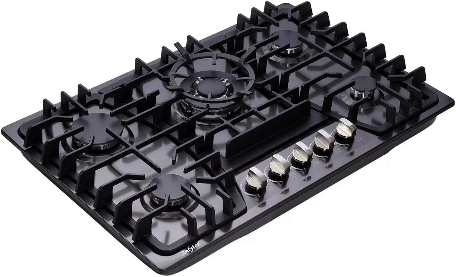 30 Inch Gas Cooktop, 5 Burners Built-in Stovetop, Stainless Steel LPG/NG Convertible Stove, Dual Fuel Sealed Hob – Black 30 Inch Gas Cooktop, 5 Burners Built-in Stovetop, Stainless Steel LPG/NG Convertible Stove, Dual Fuel Sealed Hob – Black