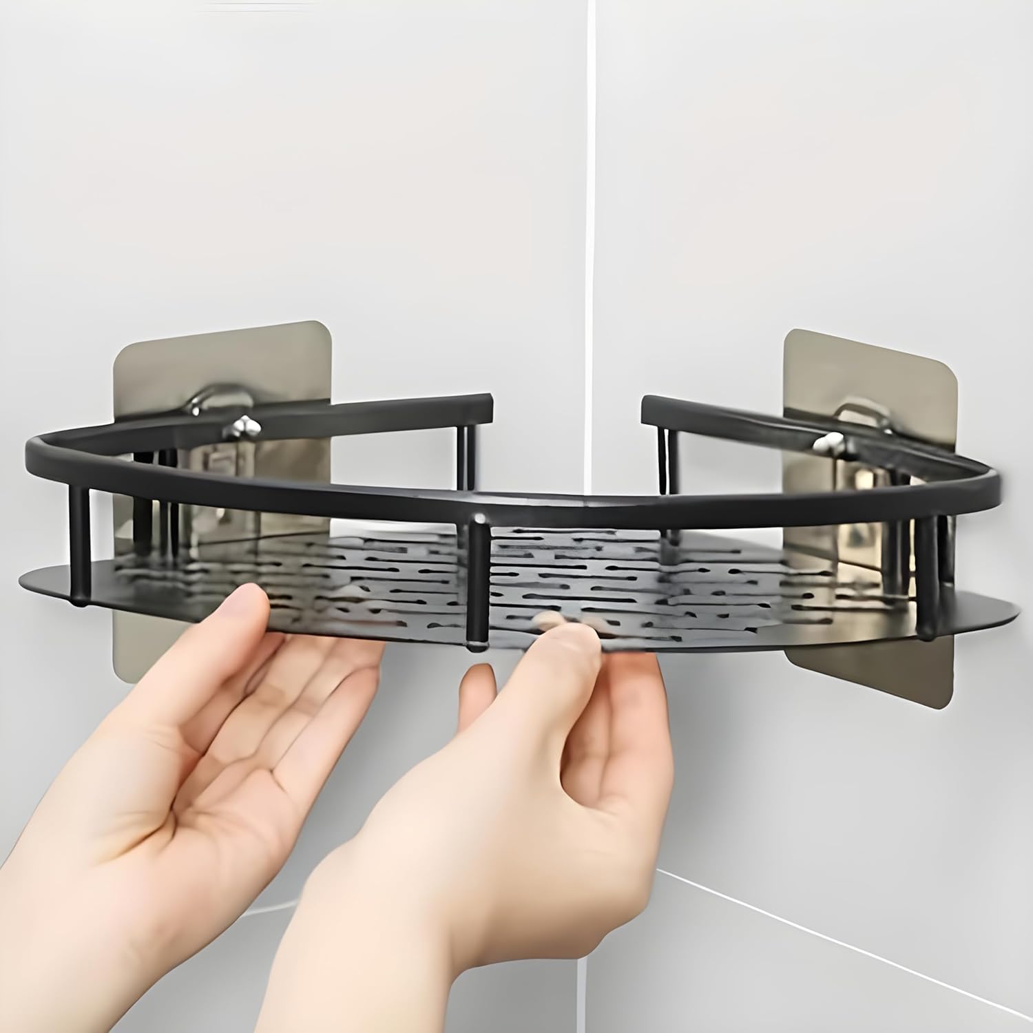 Gnanex Tringle Aluminum Bathroom Corner Shelf for Wall,rustproof, Nail-Free, No Drilling Organizer Holder, Bathroom Shelf for Wall Stand for Corner Holder, Washroom & Bathroom Accessories (Pack of 2) 1