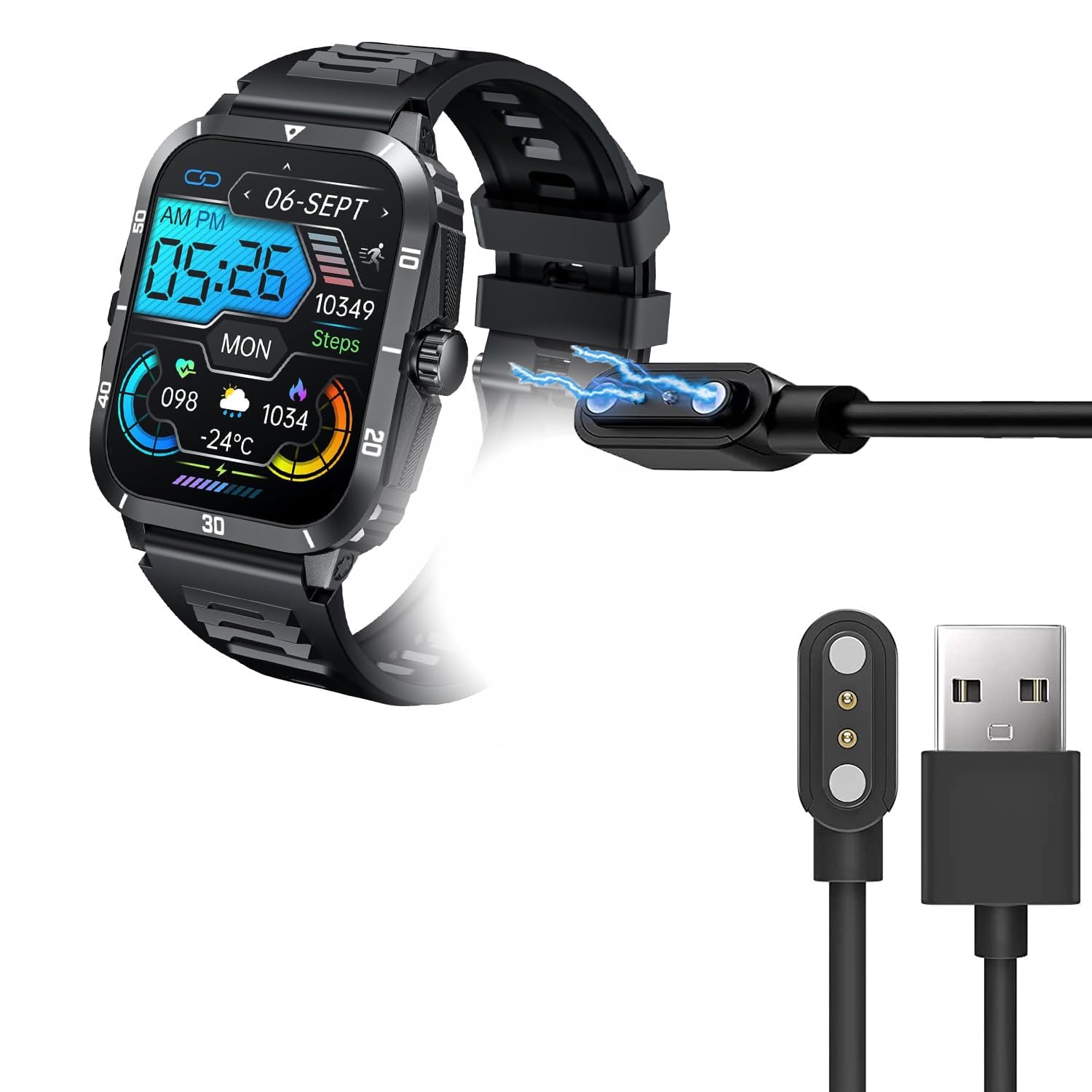 Compatible with NONGAMX Smart Watch Charger, Lamshaw Magnetic Replacement Charger Compatible with NONGAMX KT71/KLOGIPOW KT71/PAKRYS KT71 Smart Watch-2.0 Inches (Black, 100cm)