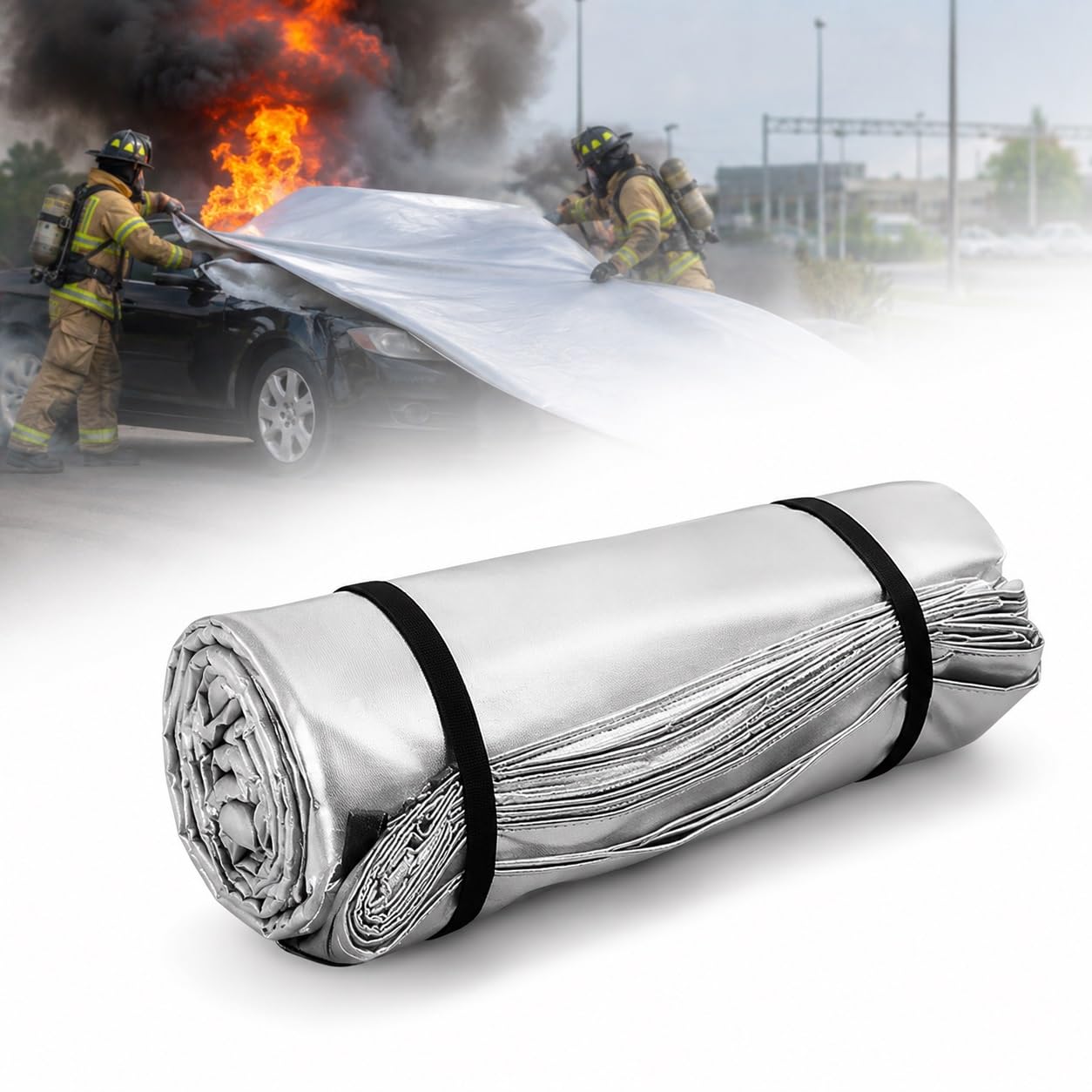Manta Ignífuga De Emergencia For Vehículos, Gran Cobertura For SUV | Recubrimiento de silicona ignífugo, 0,5 mm de espesor, con bolsa de transporte, for taller y berlinas(6*8m/20*26ft)