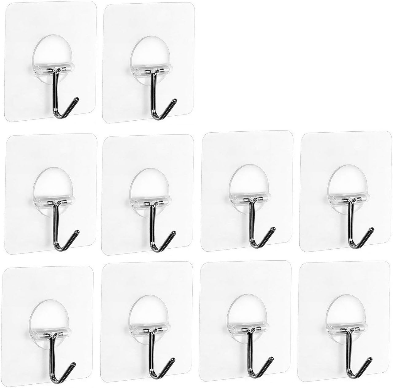 JOEONE Sticky Wall Hooks (Max: 15LB) - Powerful No Scratch Nail Free Transparent Reusable Wall Hooks for Towel Bathrobe Hats Clothes, Kitchen and Bathroom - Waterproof and Oilproof (10 Pack)